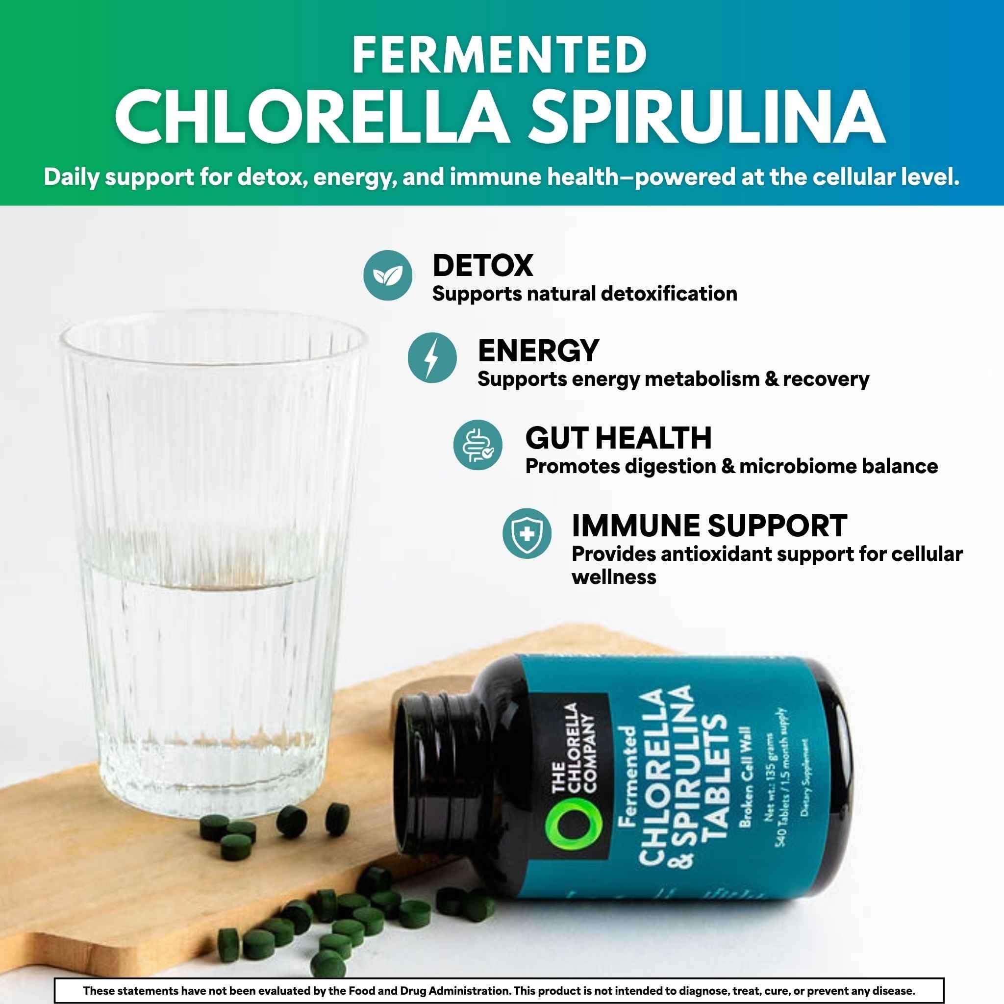 Chlorella Company Fermented Chlorella & Spirulina Tablets, 1080 CT-3 Month — Amazon image 3