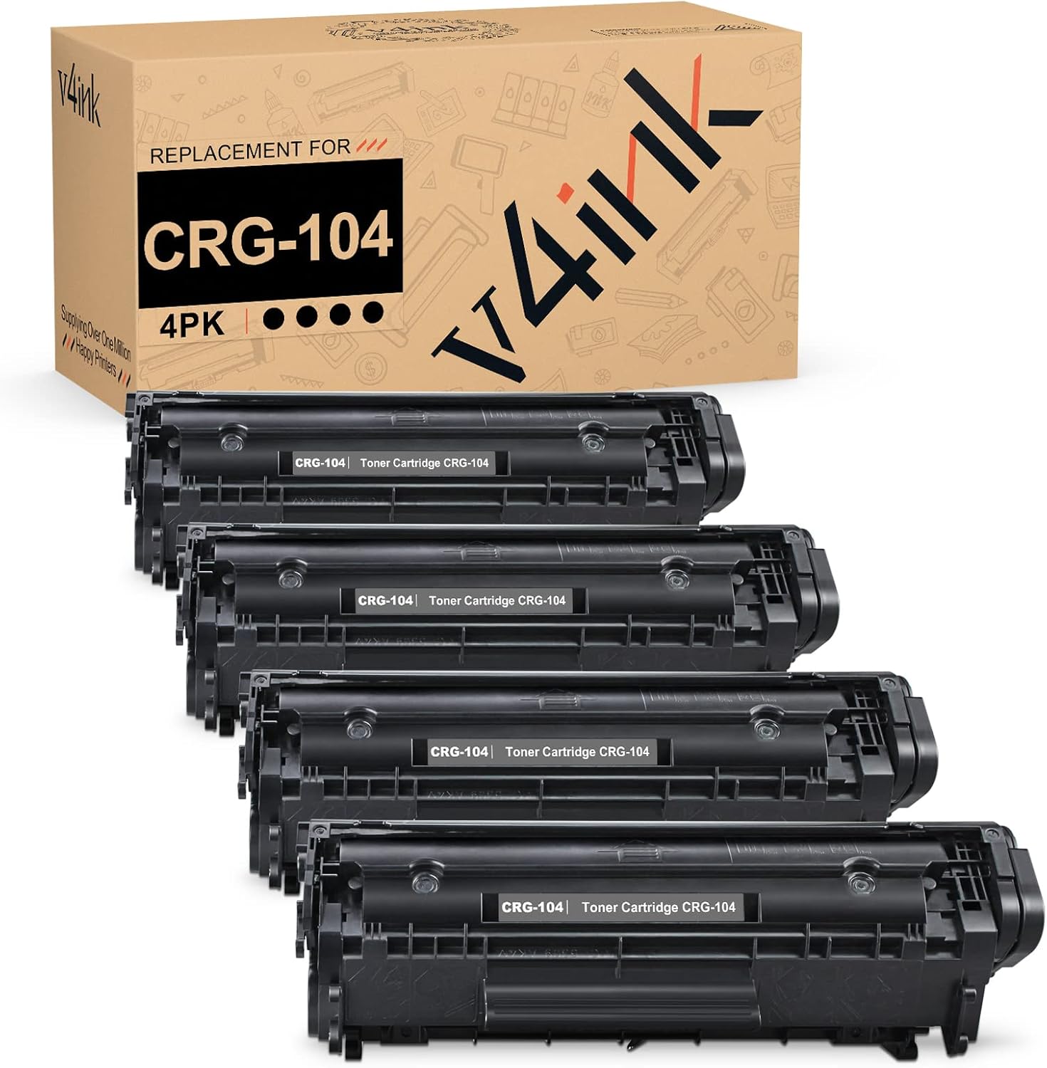 V4INK 4-Pack Compatible Toner Cartridge Replacement for Canon 104 CRG-104 FX-9 FX-10 Toner Cartridge Ink for use in Canon Imageclass D420 D450 D480 MF4150 MF4350D MF4270 MF4370DN MF4380DN Printer