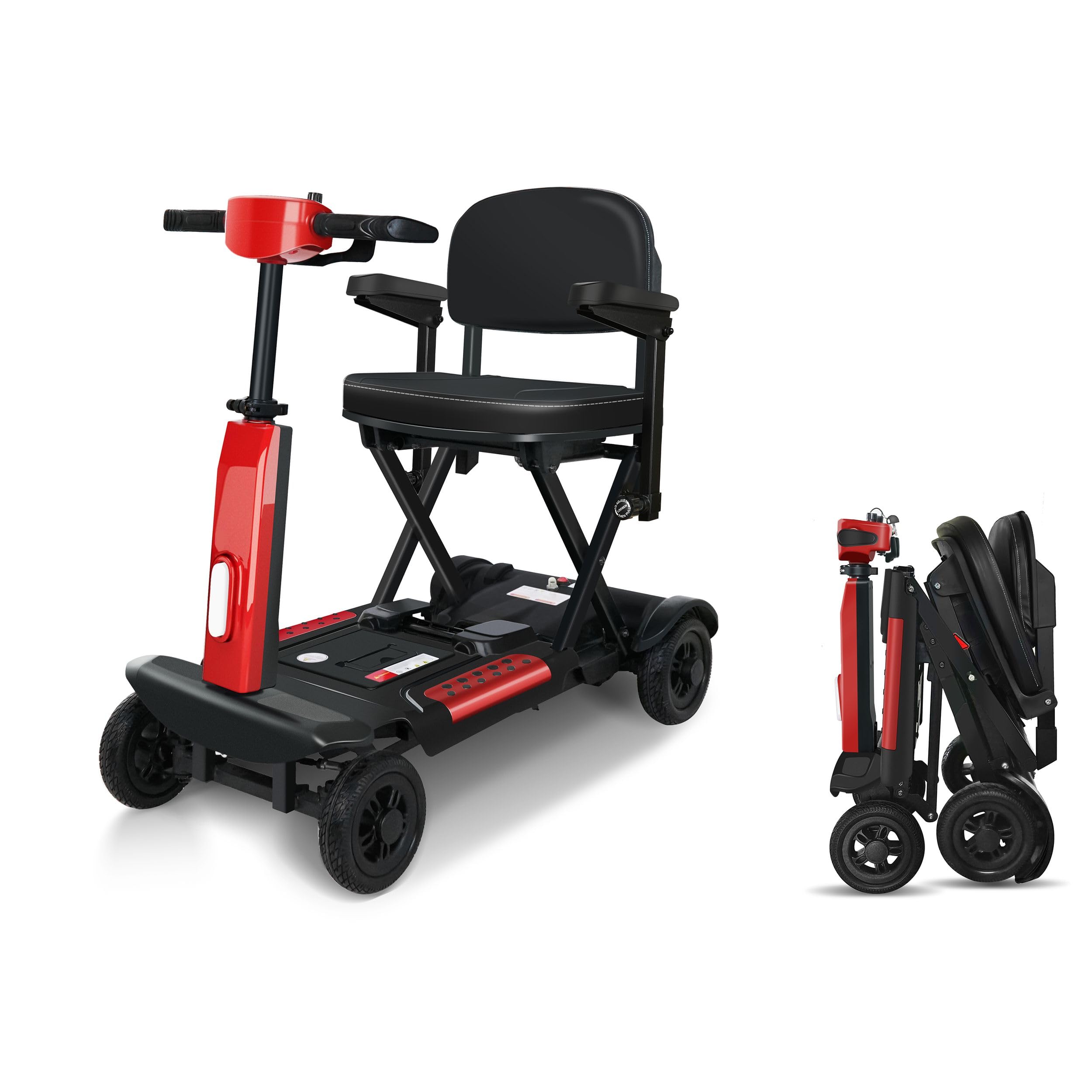 BestAGE - Móvil para personas mayores, plegable, 4 ruedas, ligero y portátil, con marco de aluminio, plegable con 1 clic, batería de litio recargable, carga de 120 kg y faro LED