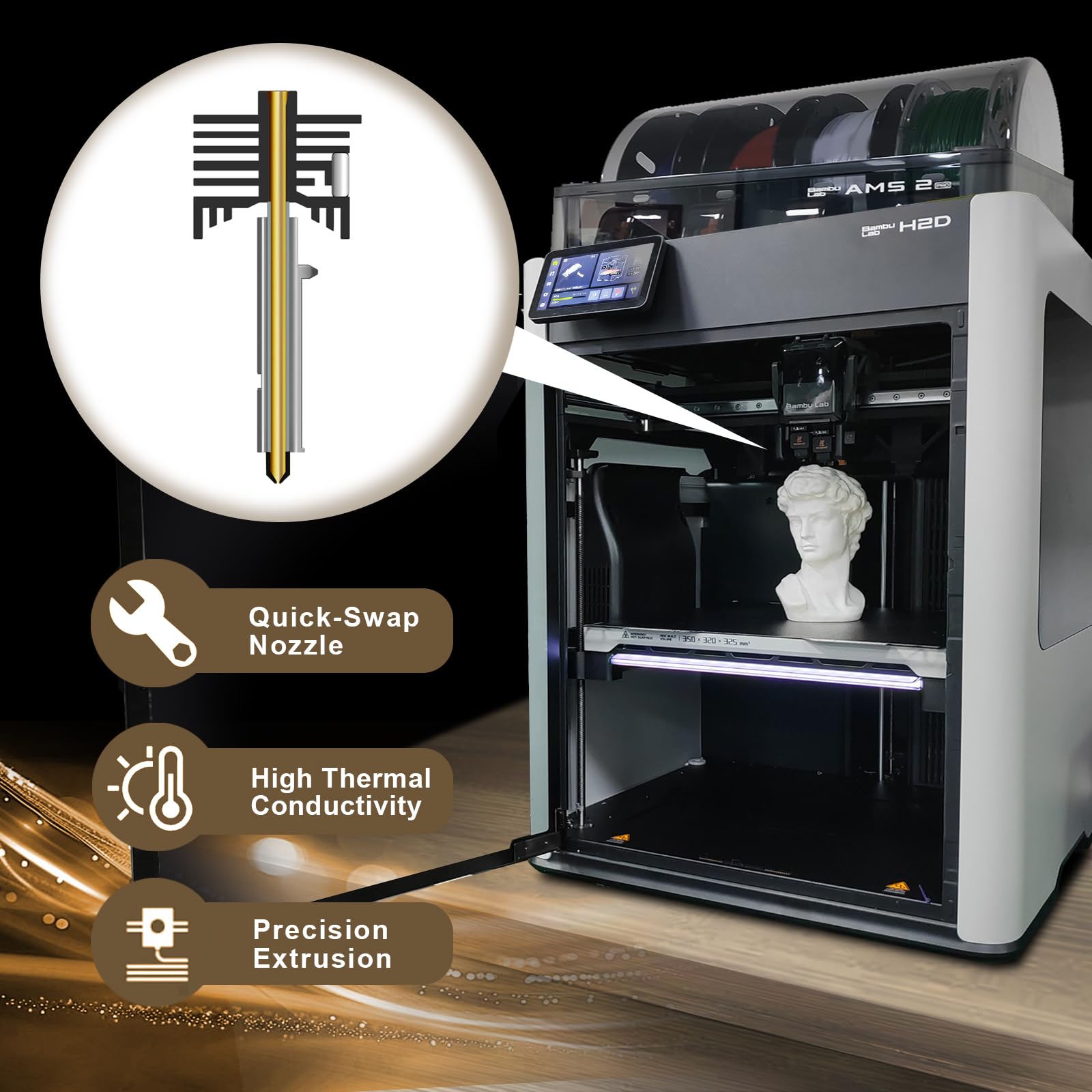 IdeaFormer-3D Lot de 2 buses amovibles H2D Hotend de 0,4 mm en acier trempé pour imprimante 3D Bambu Lab H2D/H2D Combo