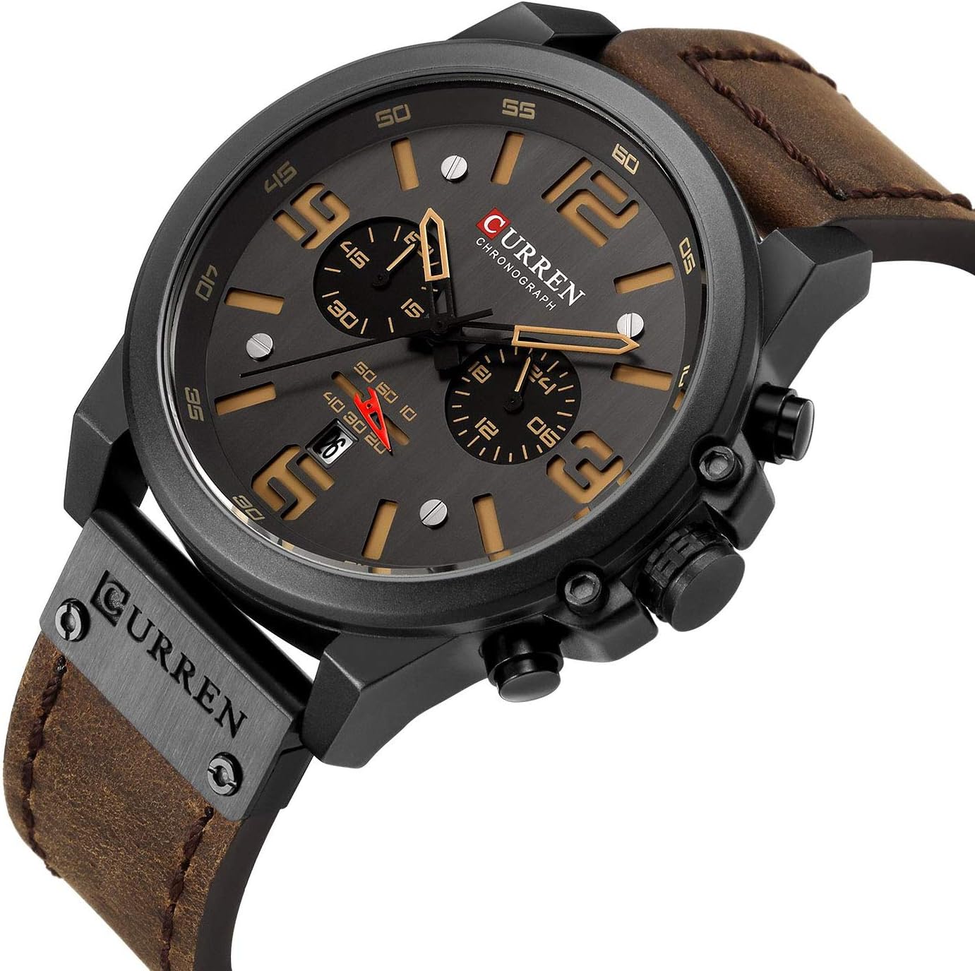 Gosasa Men Sport Chronograph Quartz Watch Brown Leather Strap Date 30M Waterproof Military Male Wrist Watch - Image 2