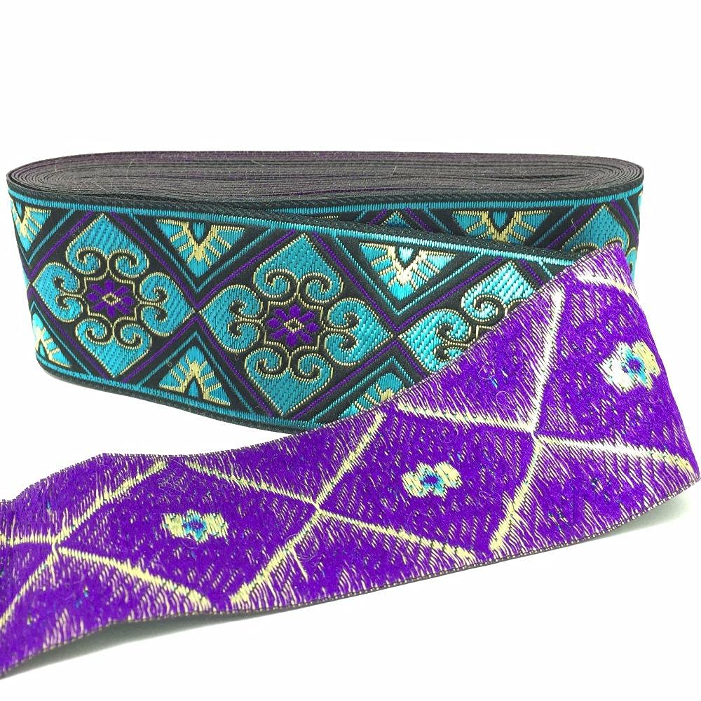 Ribbons For Gift Wrapping Ribbon For Fabric Satin Ribbons Wysokiej Jakości Tkana Wstążka Żakardowa 5 Cm 7Yards / Lot Czarne Tło Czerwone I Fioletowe Kwiaty Koronki Webbing I Wzór Pasa-Niebieski