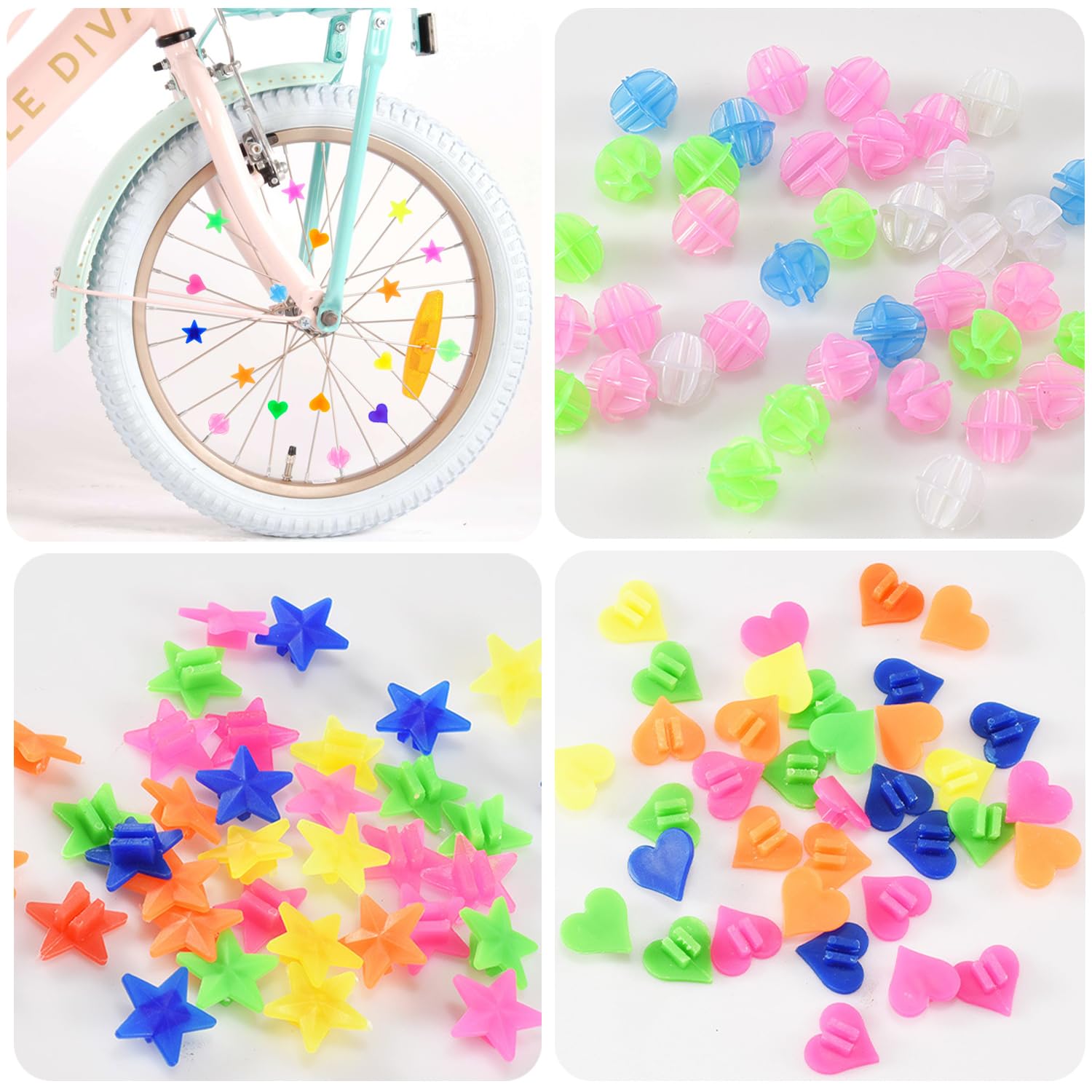 Perles De Rayons De Vélo Pour Enfants - Lot De 216 Perles Colorées En Forme De Cœur Et étoile - Installation Par Clip, Légères Et Sûres - Décoration Vélo Fille Garçon - 3