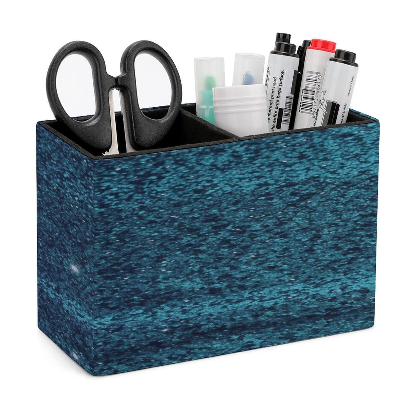LDGSUPH Teal Glitter Leather Pen Holder for Desk Organizer Caddy Large Pencil Cup Multi-function Pencil Holder Makeup Brush Holders Pen Organizer for Home Office Storage Box