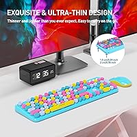 Vista 6 de FOPETT Combo de teclado y ratón inalámbrico, teclado de 105 teclas de tamaño completo 2.4 GHz con teclas redondas coloridas, receptor USB Plug and