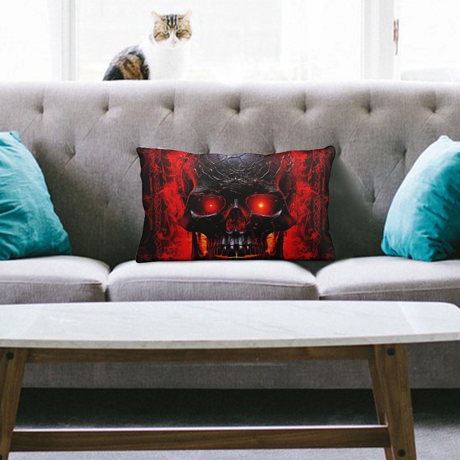 NTVOWPZO Decoration Throw Pillow Covers 8"x12" Pillowcases Covers Black and Red Skull Soft Pillowcases Modern Farmhouse Home Decor Sofa Cushions Covers for Couch Bed Living Room