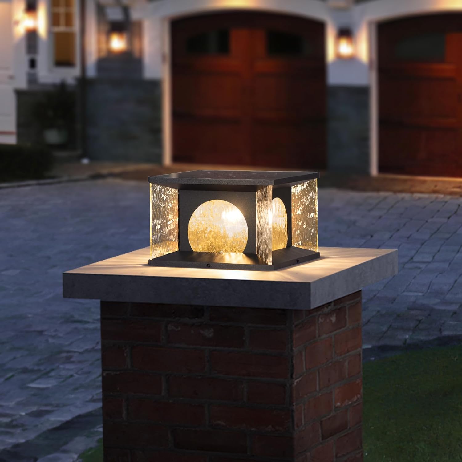 Solar Post Light Outdoor, 11.8" Modern LED Column Lamp IP54 Waterproof Pillar Lights 3000K Patio Entrance Landscape Lighting Fence Deck Cap Lantern for Garden Yard Driveway Pathway Decor 11.8" Solar Post Light