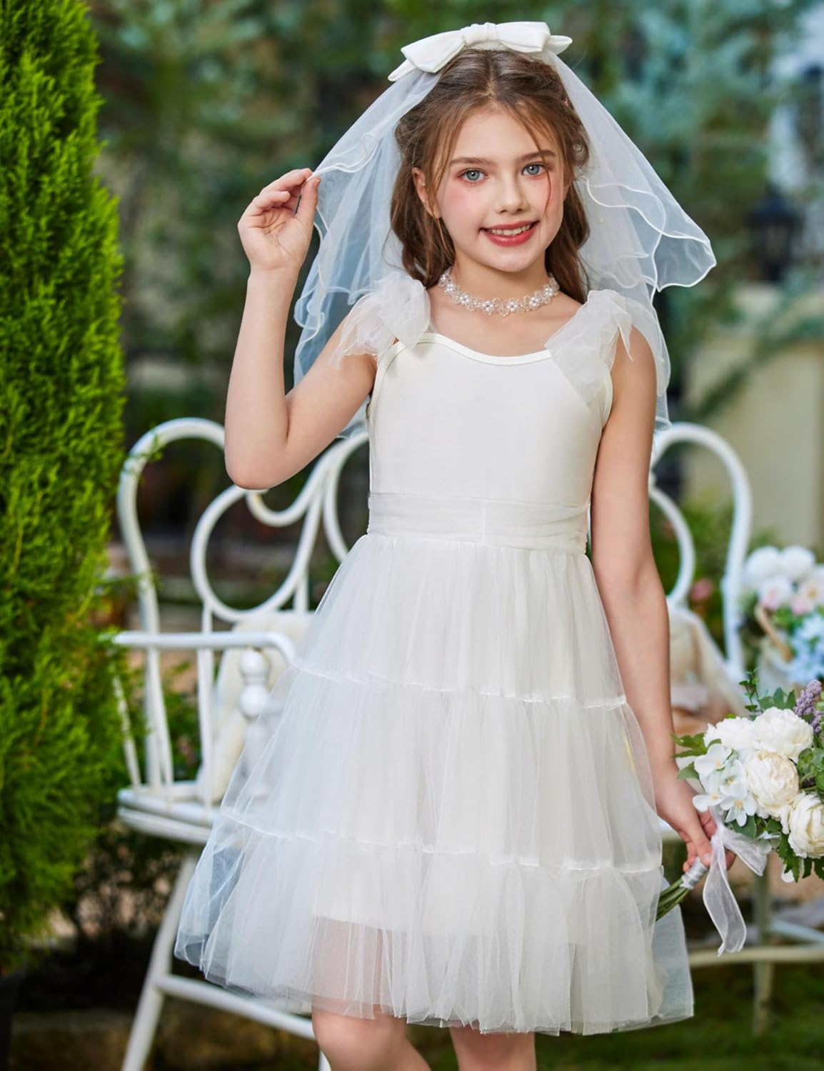 Arshiner Girls Dresses Summer Sleeveless Bow-Tie Straps Formal Fancy Party Birthday Tulle Dress - Image 8