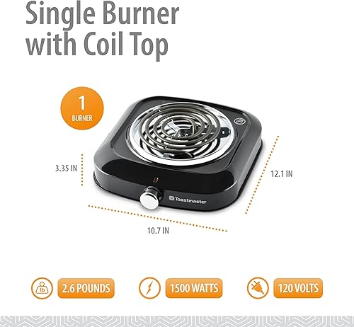 Miniatura 2 de Toastmaster Quemador individual con parte superior de bobina y perilla cromada, quemador de mesa individual con protección contra goteo y pies