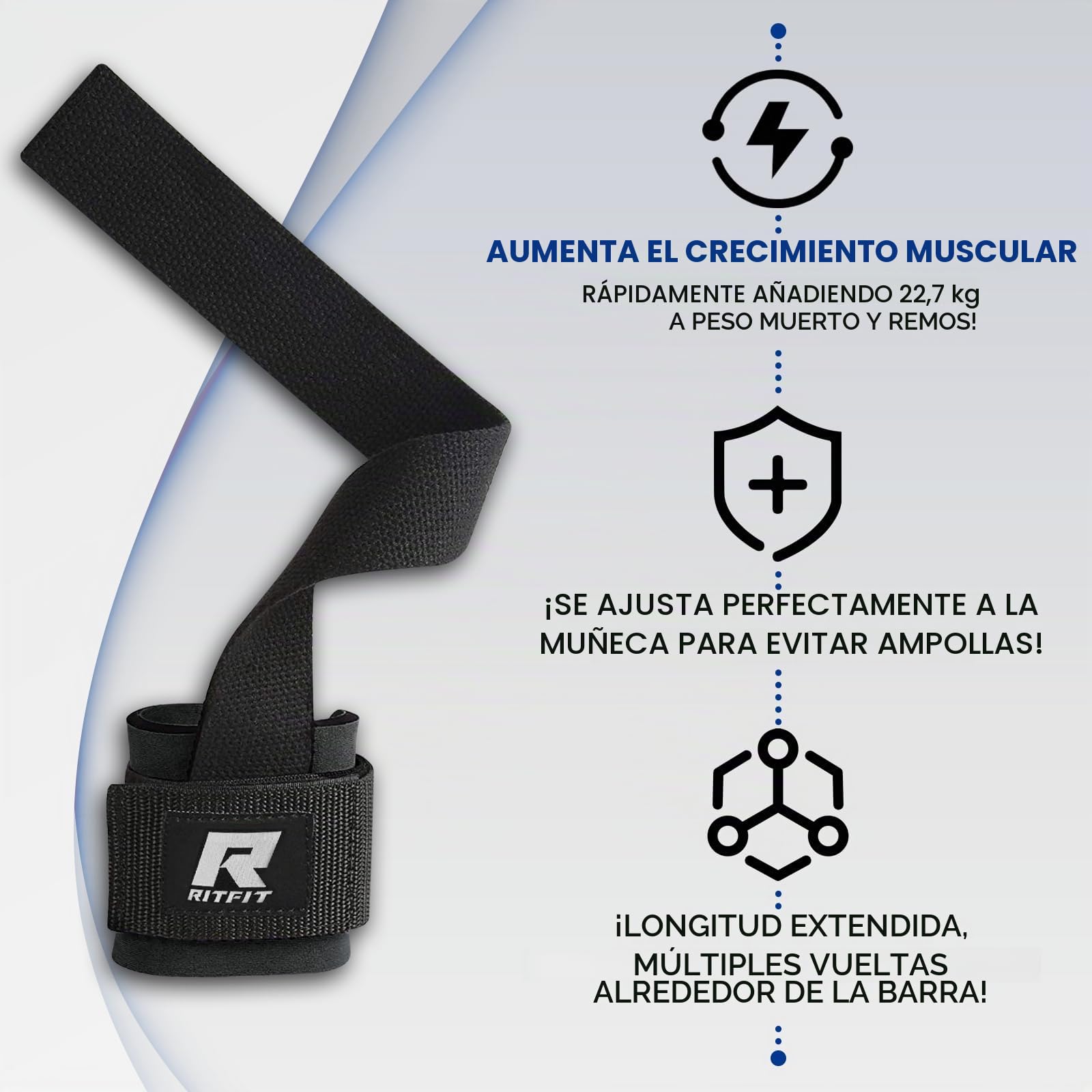 RitFit Correas de levantamiento + protector de muñeca para levantamiento de pesas, culturismo, MMA, levantamiento de potencia, entrenamiento de fuerza ~ hombres y mujeres