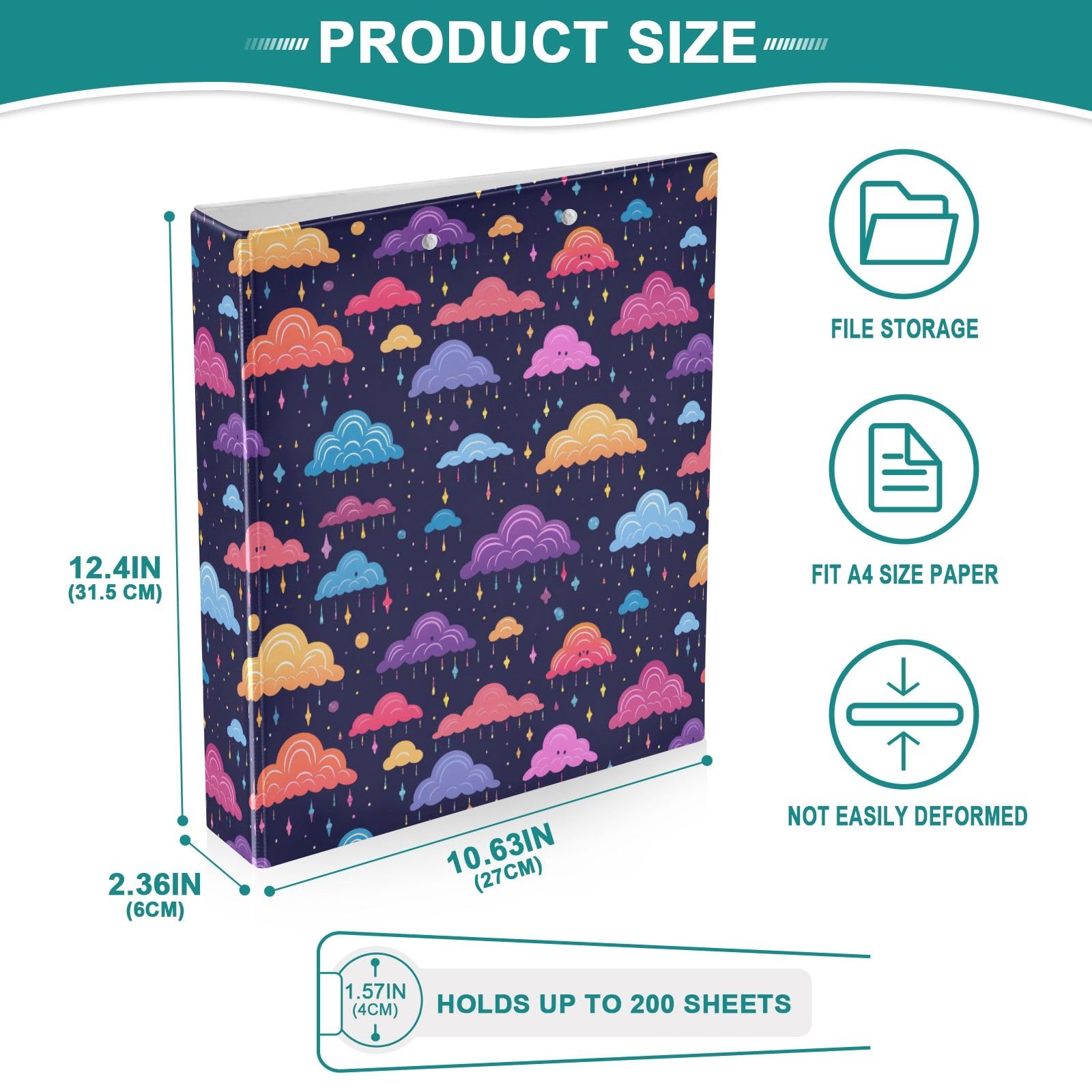 Rainy - Raccoglitore a 3 anelli con 3 anelli, 3,8 cm, contiene 200 fogli con 3 tasche interne in PVC trasparente, per scuola e ufficio