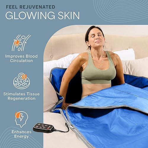 Miniatura 57 de Lifepro Infrared Sauna Blanket for Detox & Relaxation – Low EMF Carbon Fiber Heating, 9 Temp Levels, 5 Colors – Portable Full Body Sauna Blanket
