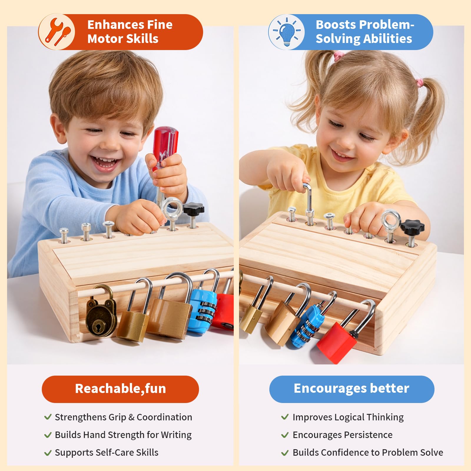 INIFEIDALA Montessori Zestaw wkrętaków - zamek i klucz zabawka, zestaw narzędzi dla dzieci, zabawki Montessori Busy Board dla dzieci w wieku 3-4-5 lat, nauka przedszkolna, sensoryczne umiejętności