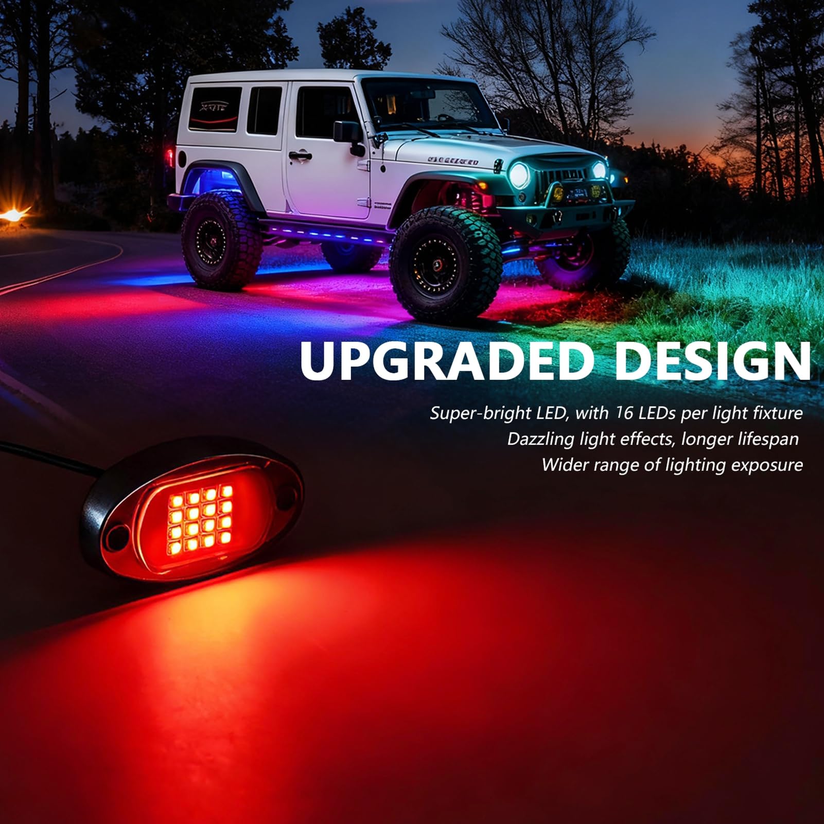 Zestaw świateł Rock LED RGB, 16 Milionów Kolorów z kontrolą Aplikacji 150 Ultraszerokokątnych świateł Underglow, do Ciężarówki SUV ATV UTV łódź Samochód (1 do 12)