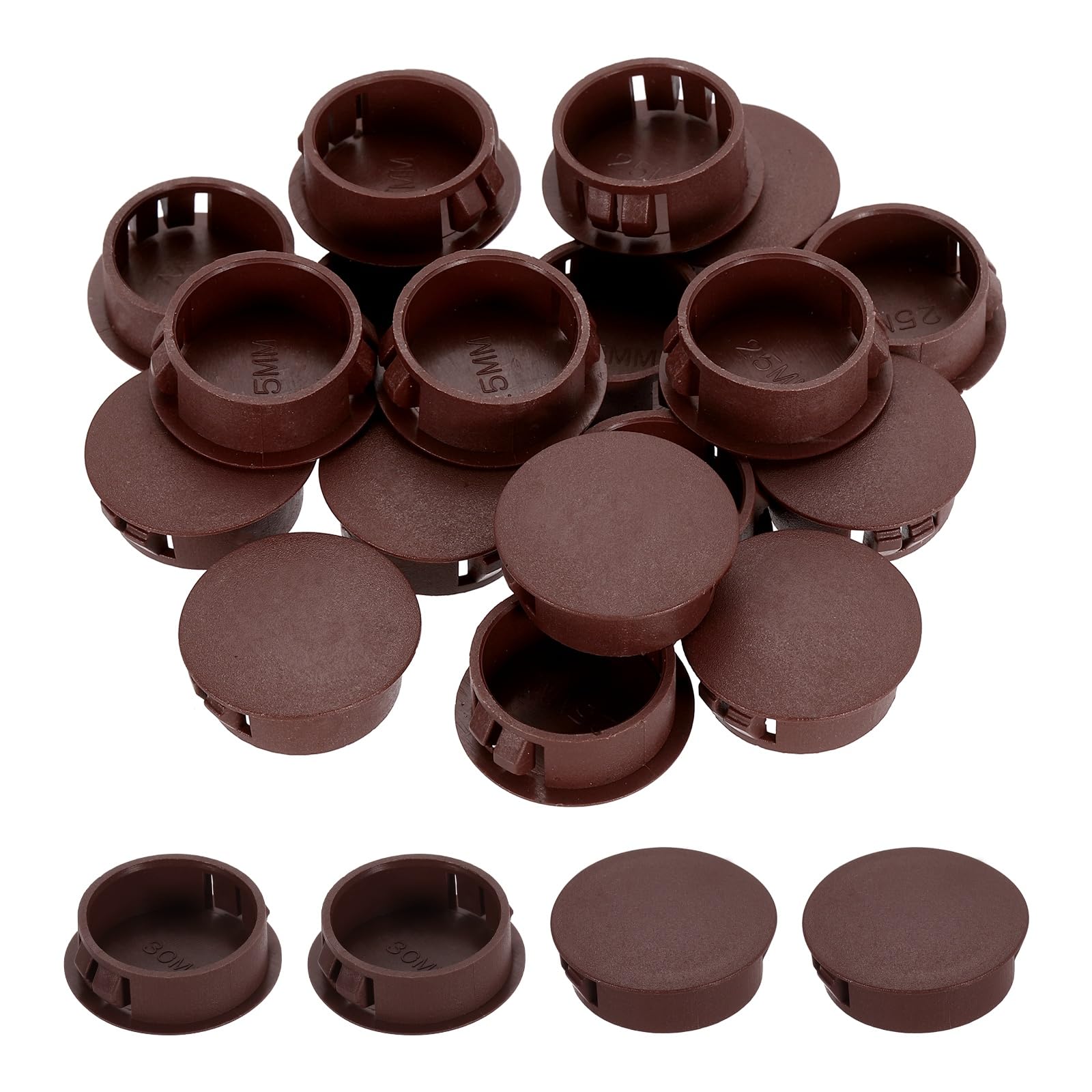 sourcing map Hole Plugs 50pcs 30mm(1-3/16-Inch) Plastic Plugs for Round Holes Flush Type for Furniture Cabinets Machines Hardware Fencing Post Pipe, Dark Brown