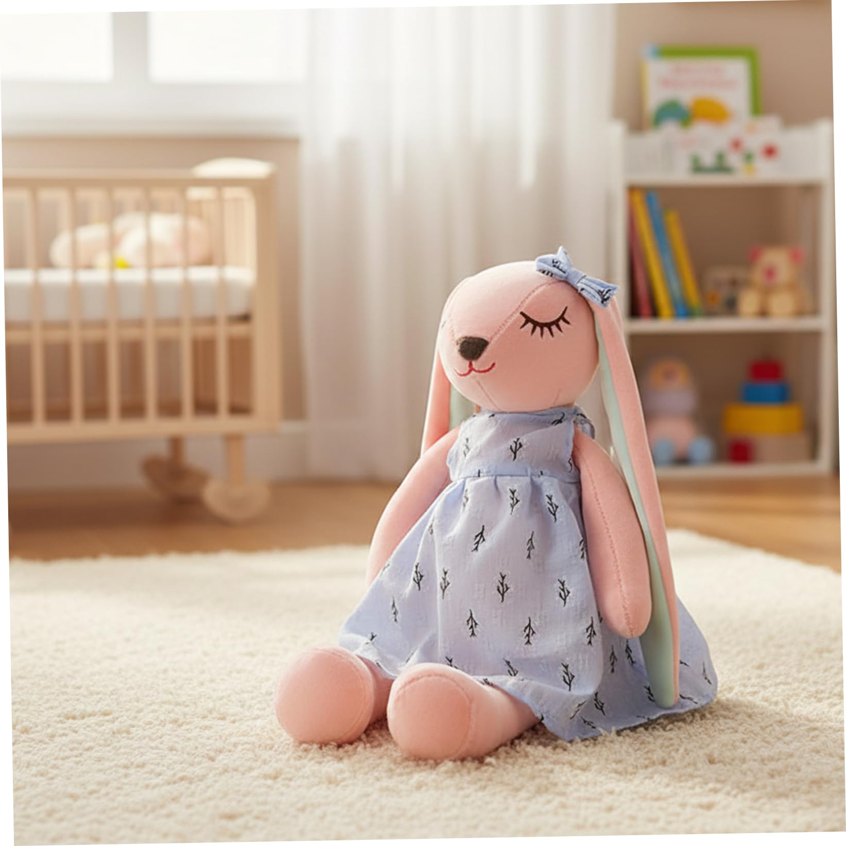 Latemeia Bunny Plush, 13.8 Inch Soft Stuffed Animal Toy with Long Floppy Ears, Cute Easter Bunny Doll for Girls Kids Bedroom Decor, Blue, Flowers