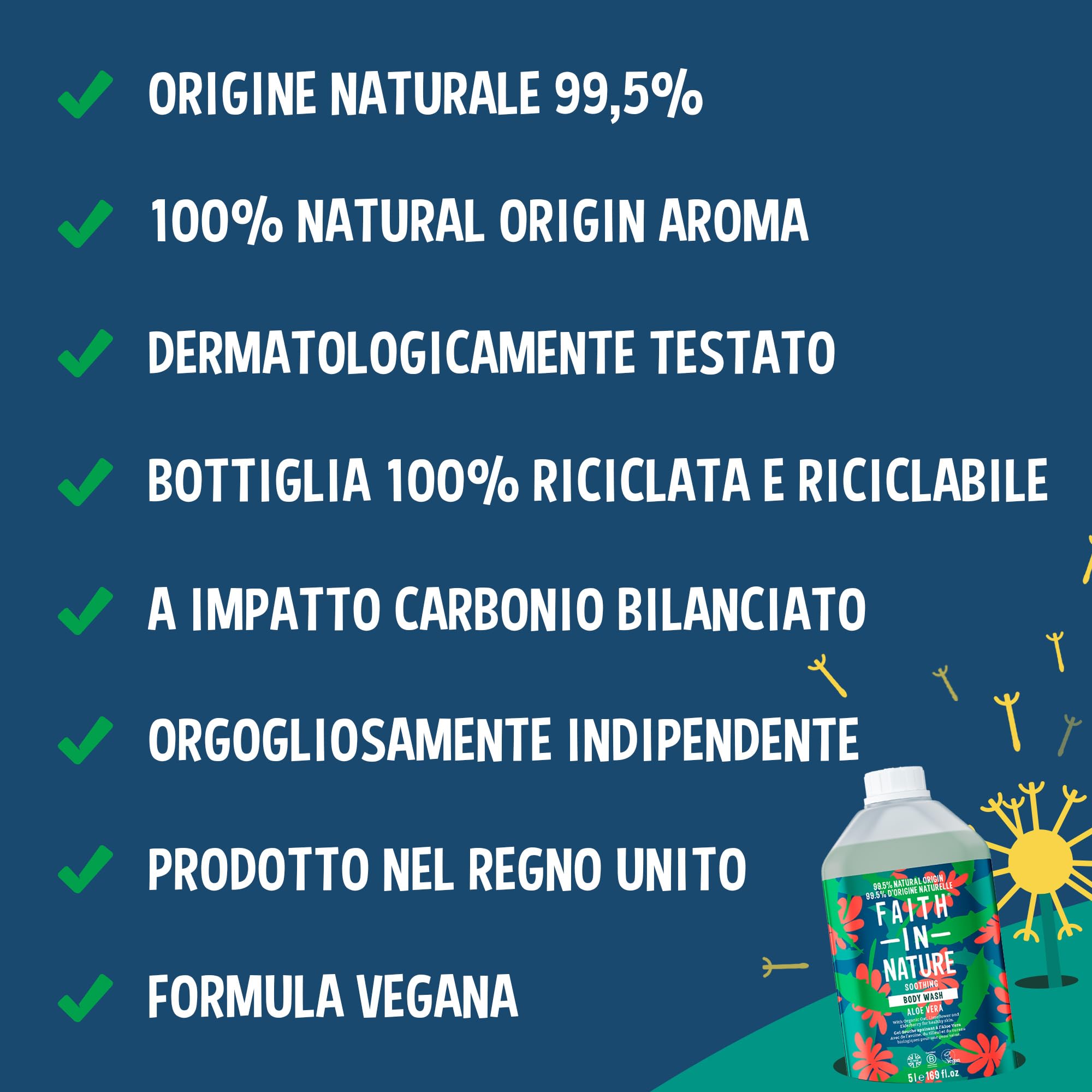 Faith In Nature Gel Doccia Naturale all’Aloe Vera, Lenitivo, Vegano e Cruelty Free, Senza SLS e Parabeni, Ricarica da 5 L