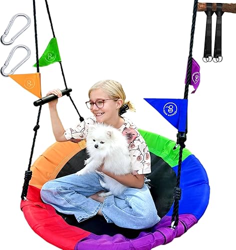 Columpio para árbol de platillo para niños y adultos, juego de columpio redondo de 40 pulgadas para exteriores con correas ajustables para colgar,