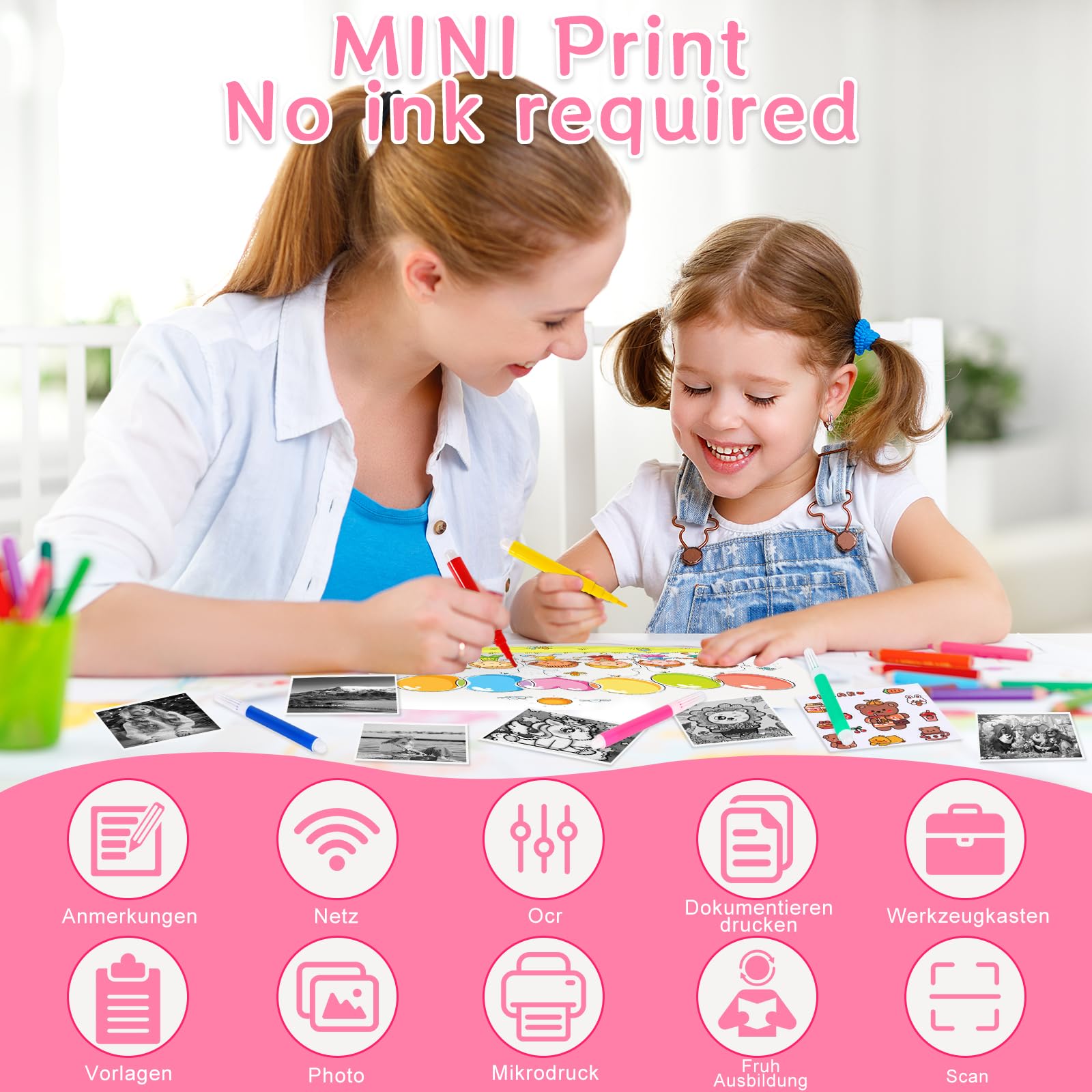 Appareil Photo Instantané, 2.4" Écran Appareil Photo Enfant avec Papier d'impression et Carte 32GB, Mode Selfie et Video, Cadeau Jouet pour Enfant Garçons Filles de 3-14 Ans
