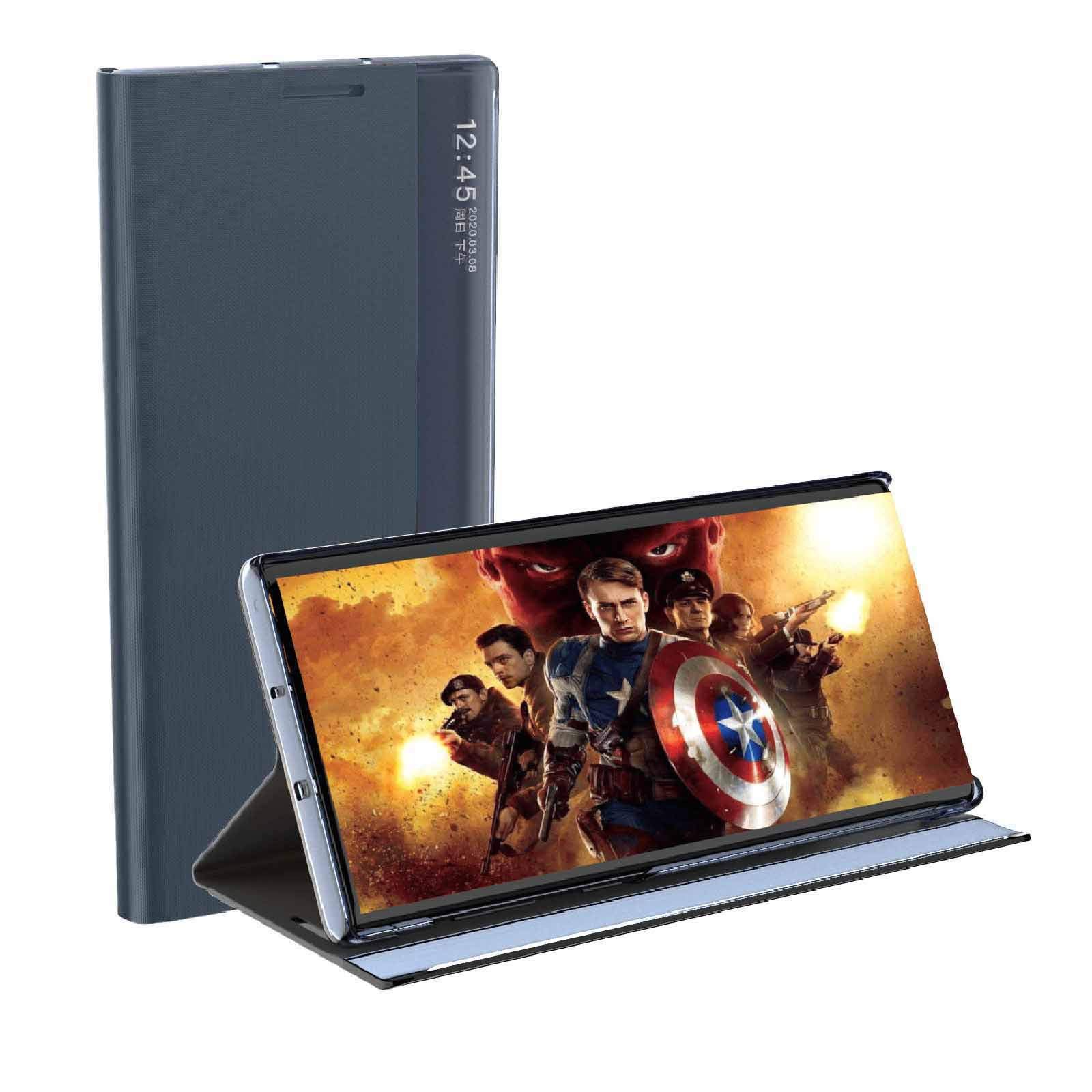 Etui LEYAN do Samsung Galaxy S21 5G, Premium skórzane etui z klapką z przezroczystym okienkiem, etui z klapką Smart View ze składanym uchwytem, granatowe