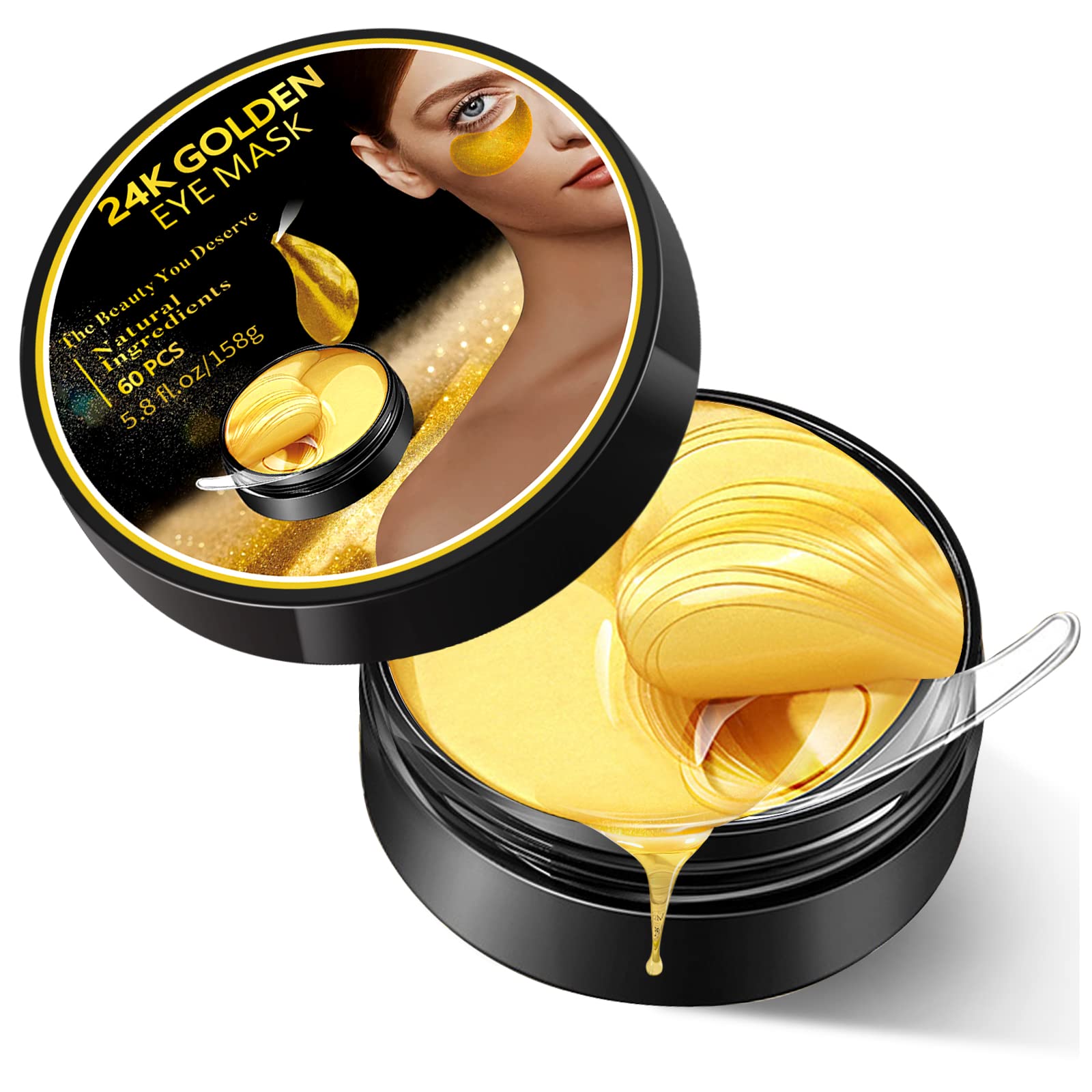 24k Gold Under Eye Patches (60 PCS) eye mask, Collagen Skin Care Products, Eye Patches for Puffy Eyes masks for dark circles, Wrinkles and puffiness, Revitalises and Refreshes Your Skin