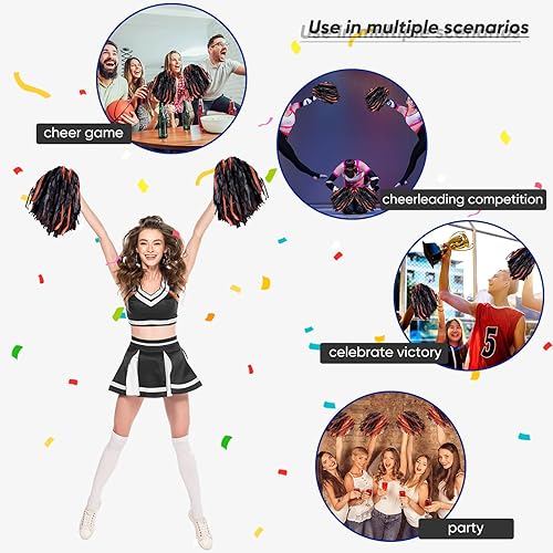 Miniatura 5 de 24 pompones de animadora con mango metálico para animadora animadora y animadora para fiestas de equipo deportivo, baile, animación