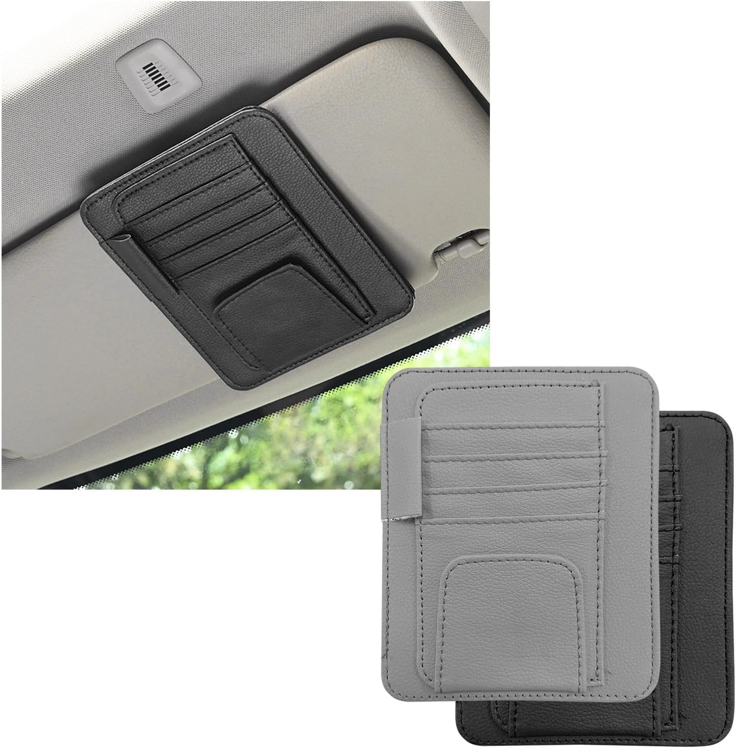 Dickno 2PCS Small Leather Car Sun Visor Organizer
