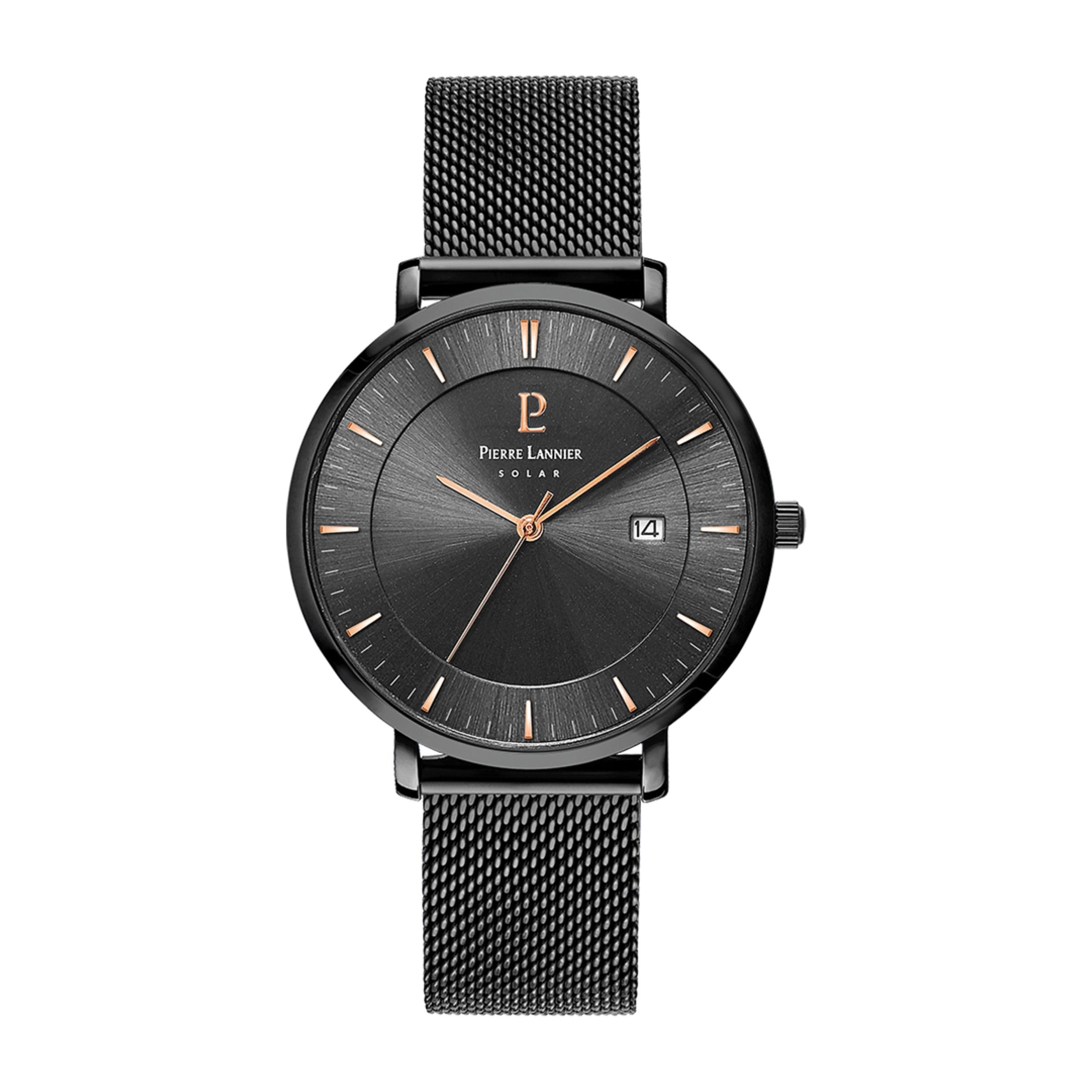 Pierre Lannier - Montre dateur Inti - Quartz Mouvement de Montre - Epaisseur du boîtier: 10.3 mm - Largeur du boîtier: 40 mm - Acier Inoxydable - Noir - 3 ATM