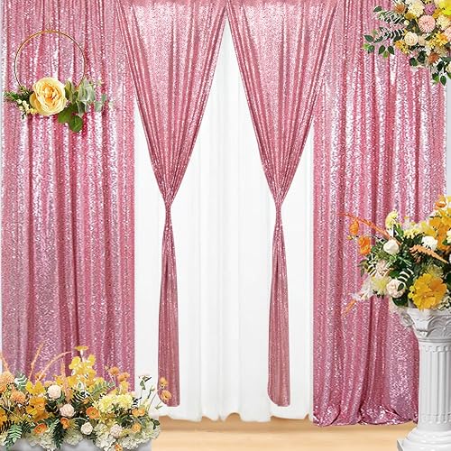 Eternal Beauty 4 PCS Sequin Backdrop Curtain, Sequin Wedding Backdrop for Christmas Party, Birthday (Fuchsia Pink 2FTx8FT)