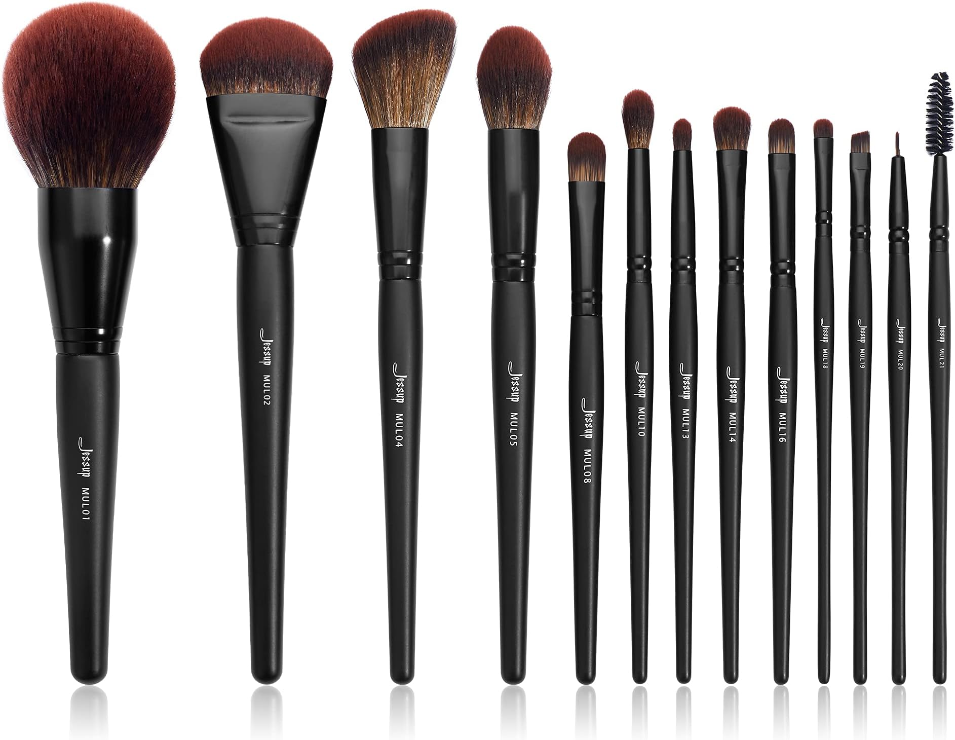 Full Makeup Brushes Set 13pcs, Professional Vegan Foundation Powder Contour Blush Highlight Eyeshadow Blending Concealer Spoolie EyeLiner Brush, Phantom Black T300