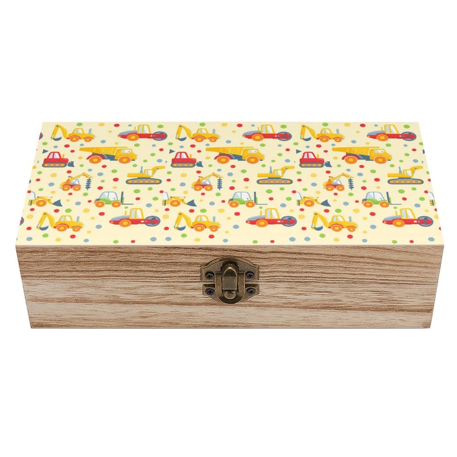 HLBSDM Cartoon Construction Vehicle And Polka Dots Wooden Storage Vintage Keepsake Decorative Boxs