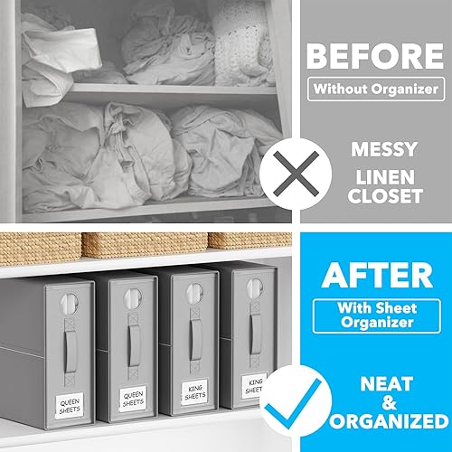 Miniatura 2 de Paquete de 4 organizadores de sábanas y almacenamiento, organizador de carpetas de sábanas para armario de lino, juego de sábanas plegables XL
