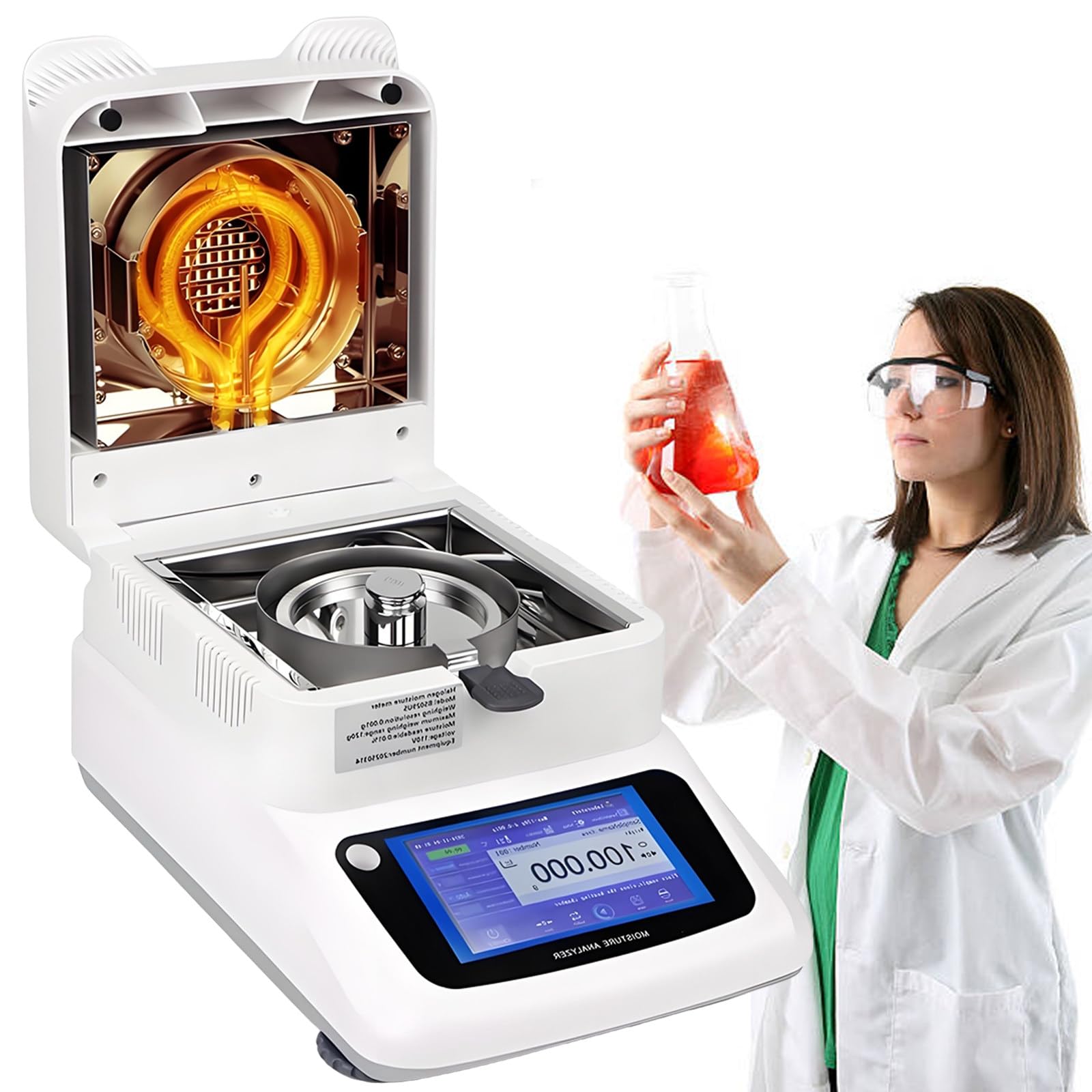 vnmudzeo Intelligent Moisture Analyzer - 120g Capacity,5-In Color Touch Screen,001% Readability,40-230°C Adjusted,for Paint Glue Mud Slurry Sludge 0.001g