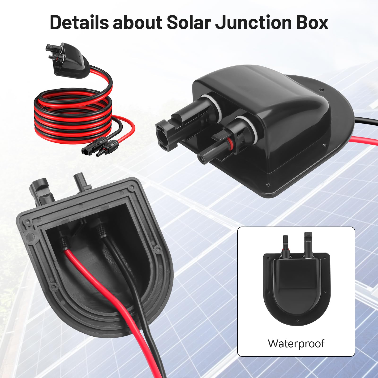 daitoku Entrada de prensaestopas solar con cable de extensión solar de 10 pies, 10 AWG, caja de conexiones solares MC4 conectores para paneles de techo en RV, barco, caravana, furgoneta, construcción