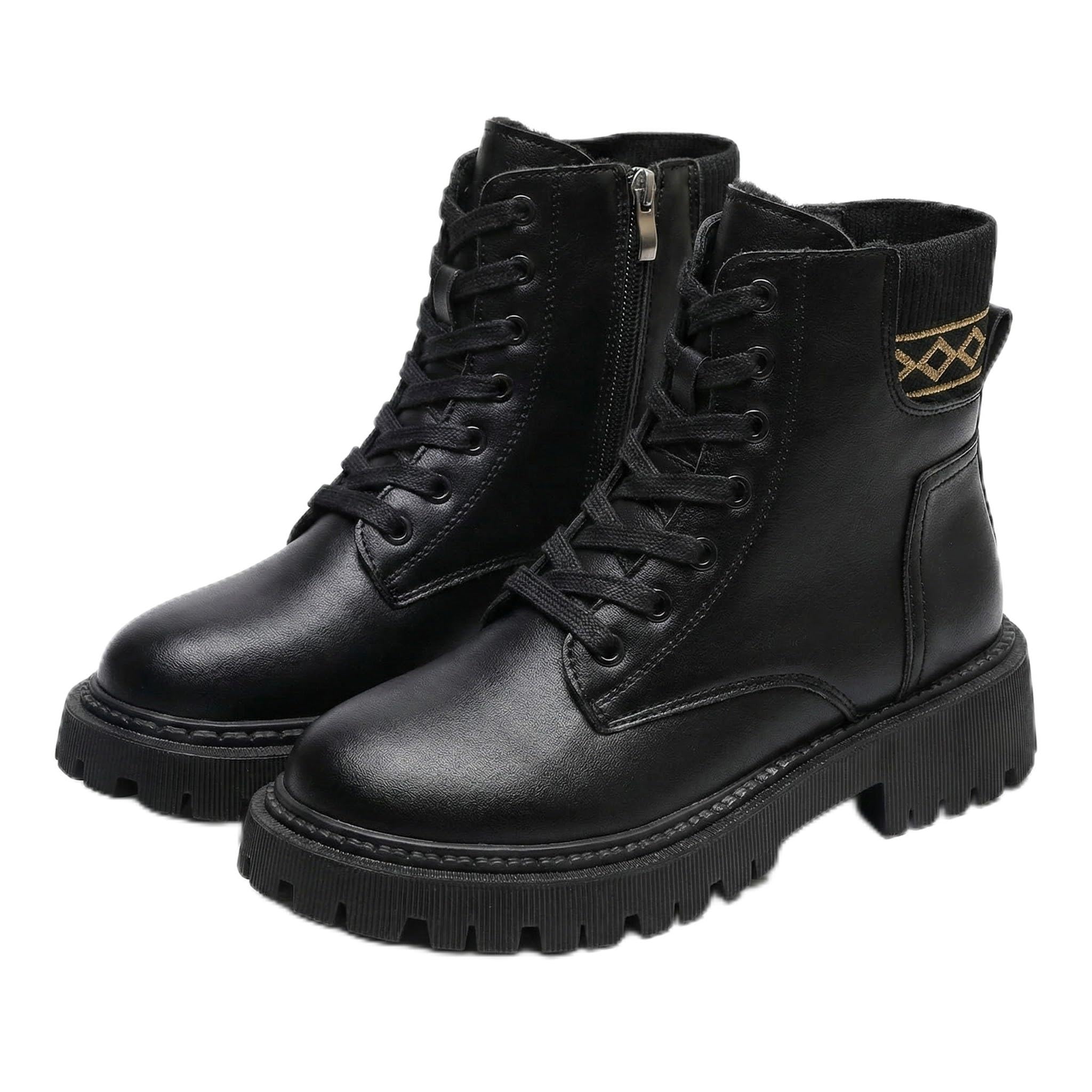 Womens Platform Ankle Boots Fur Lined Winter Snow Booties Fashion Chunky Sole Combat Shoes Warm Walking Footwear