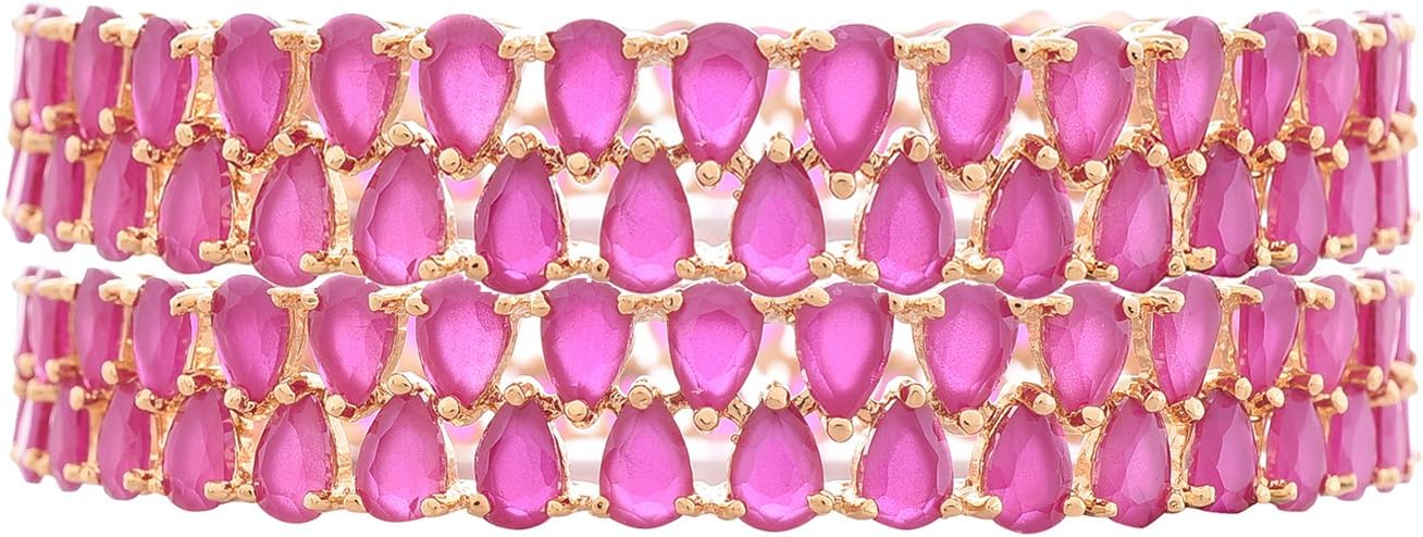 Ratnavali Jewels CZ Zirconia Gold Tone Multi Color Diamond Elegant Bollywood Indian Bangles Jewelry Women
