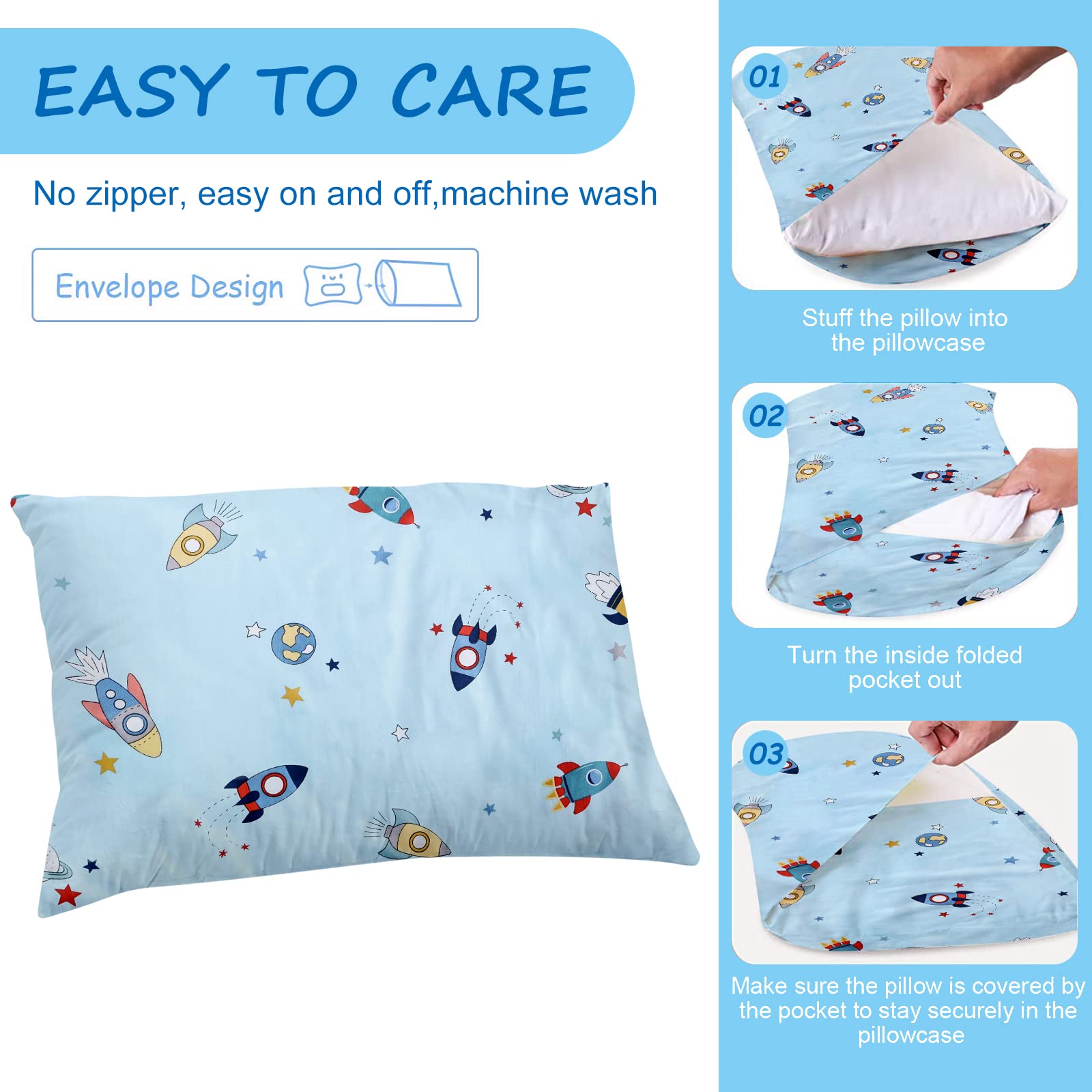 Vegena 2 Piezas Funda de Almohada de 40 x 60 cm, Fundas de Almohada para Niños, Funda de Almohada para Bebé de Algodón Suave y Transpirable, con Cierre de Sobre para Niños y Niñas