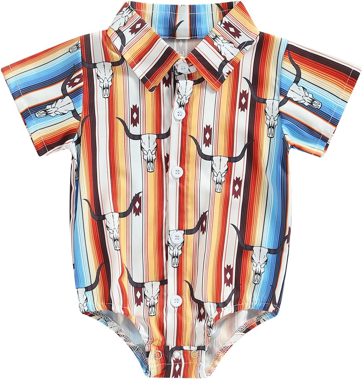 Karuedoo Western Baby Boy Clothes Cow Print Shirt Romper Infant Short Sleeve Button Down Bodysuit One Piece Gentleman Outfit