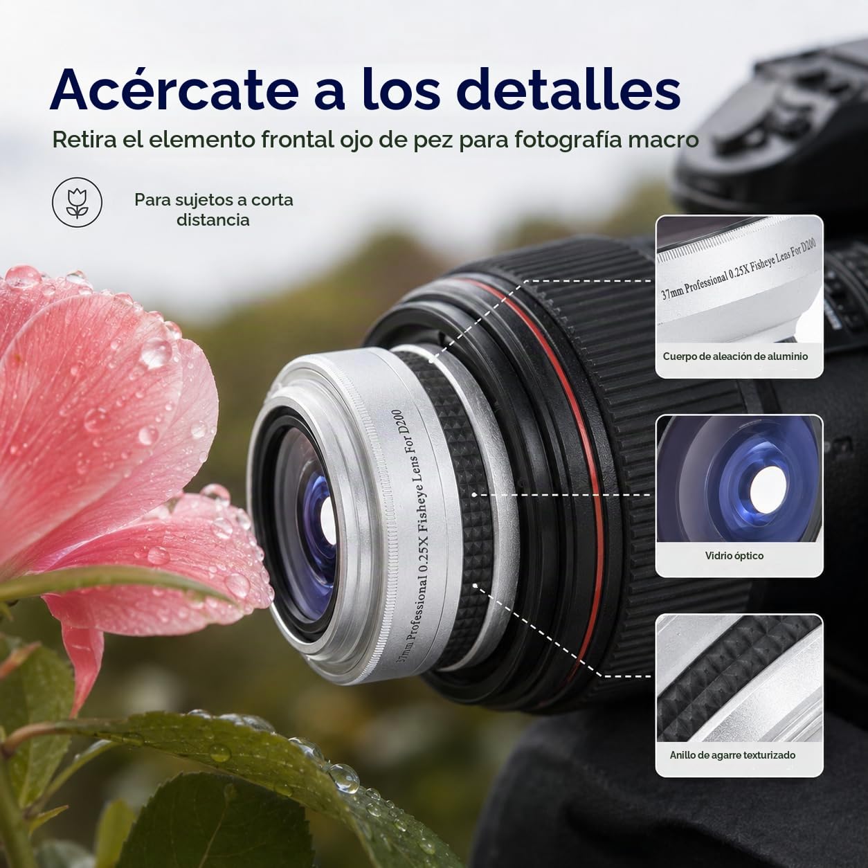 Plata Fuerte aplicabilidad 37mm fisheye 0.25X Super Fisheye Lente Adicional para Lentes de cámara de Calibre 37 mm Lente de fotografía de la cámara, es para Lente de cámara de 37 mm Estándar