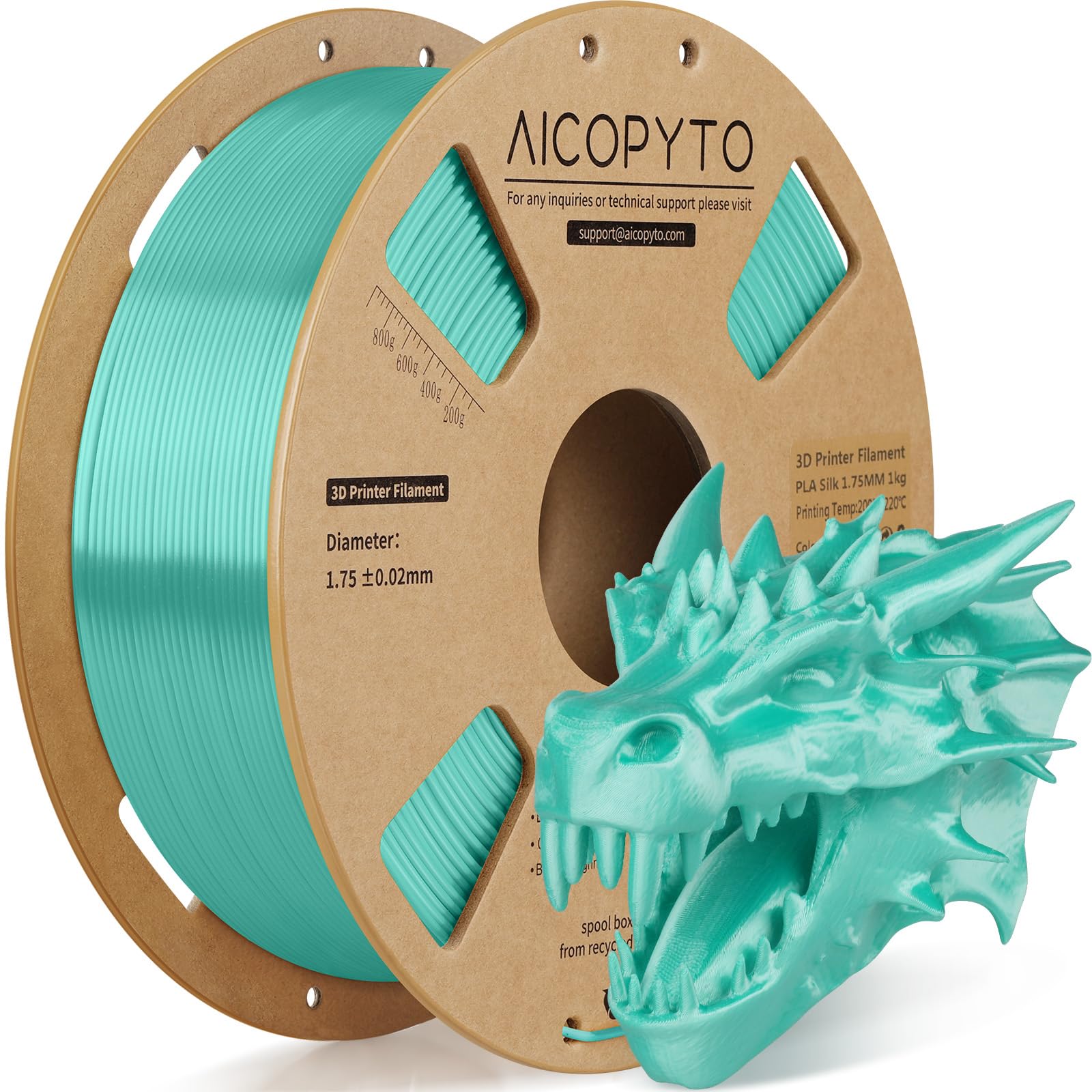 3D Printer Silk PLA Filament 1.75mm, Shiny Color Green, Dimensional Accuracy +/- 0.02 mm, 1KG (2.1lbs)/Spool Easy to Print for Most FDM 3D Printers