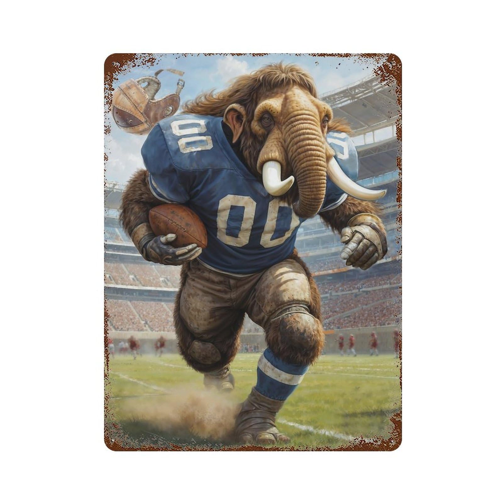 Gridiron Mammoth Football 15.7"x11.8" Distressed Metal Wall Sign, Shabby Chic Decor for Office, Studio And Wall Decor