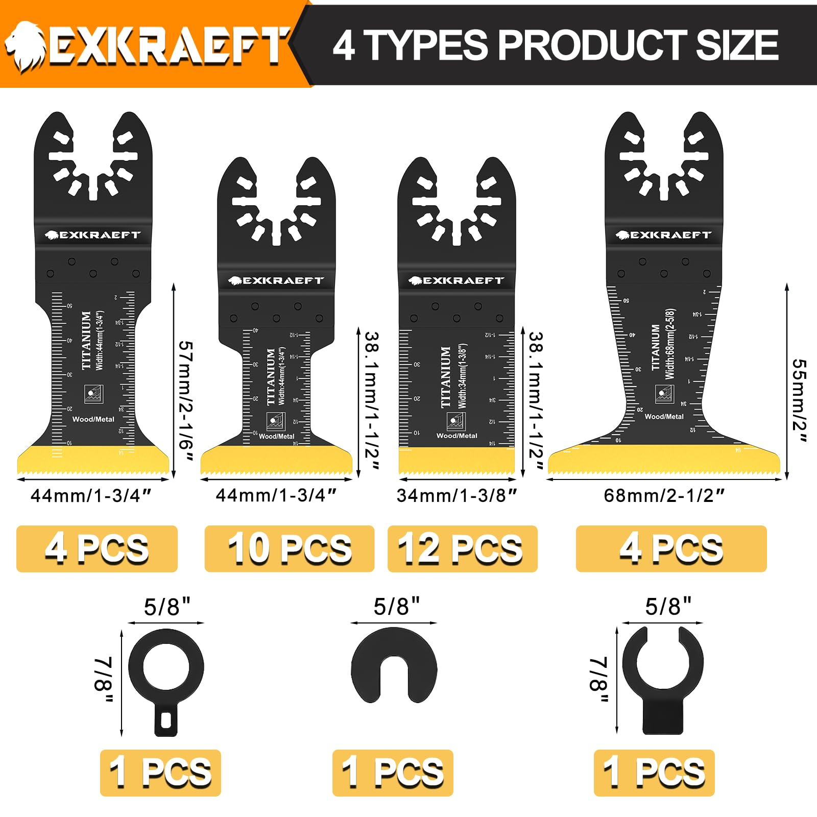 EXKRAEFT 30 cuchillas oscilantes, cuchillas universales de titanio para clavos de metal, madera, plástico y material duro, hojas de sierra oscilantes para Dewalt, Milwaukee, Ryobi, Rockwell Fein