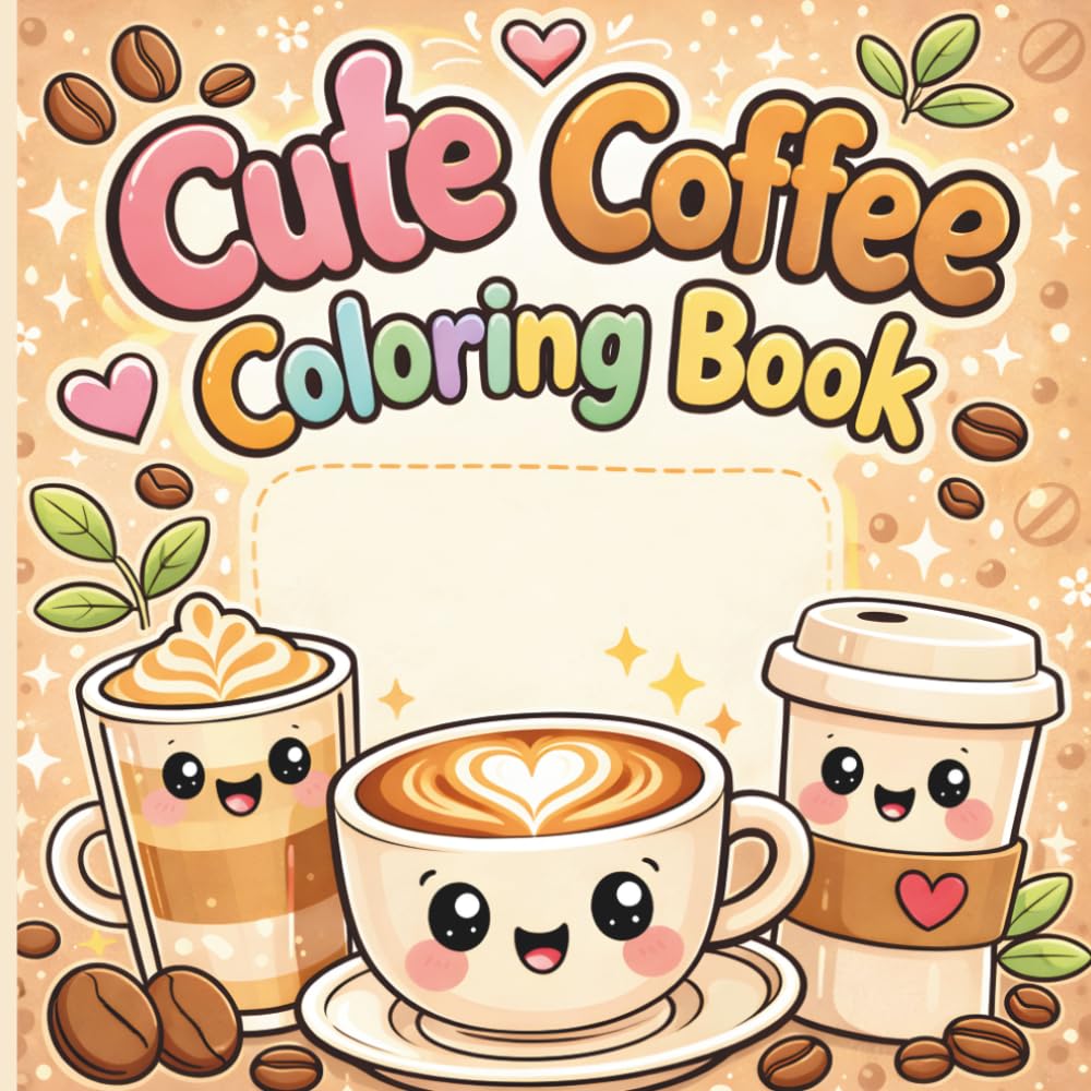 Cute Coffee Coloring Book: Fun Easy Pages Kids Adorable Cups Latte Treats Relaxing Creative Activity
