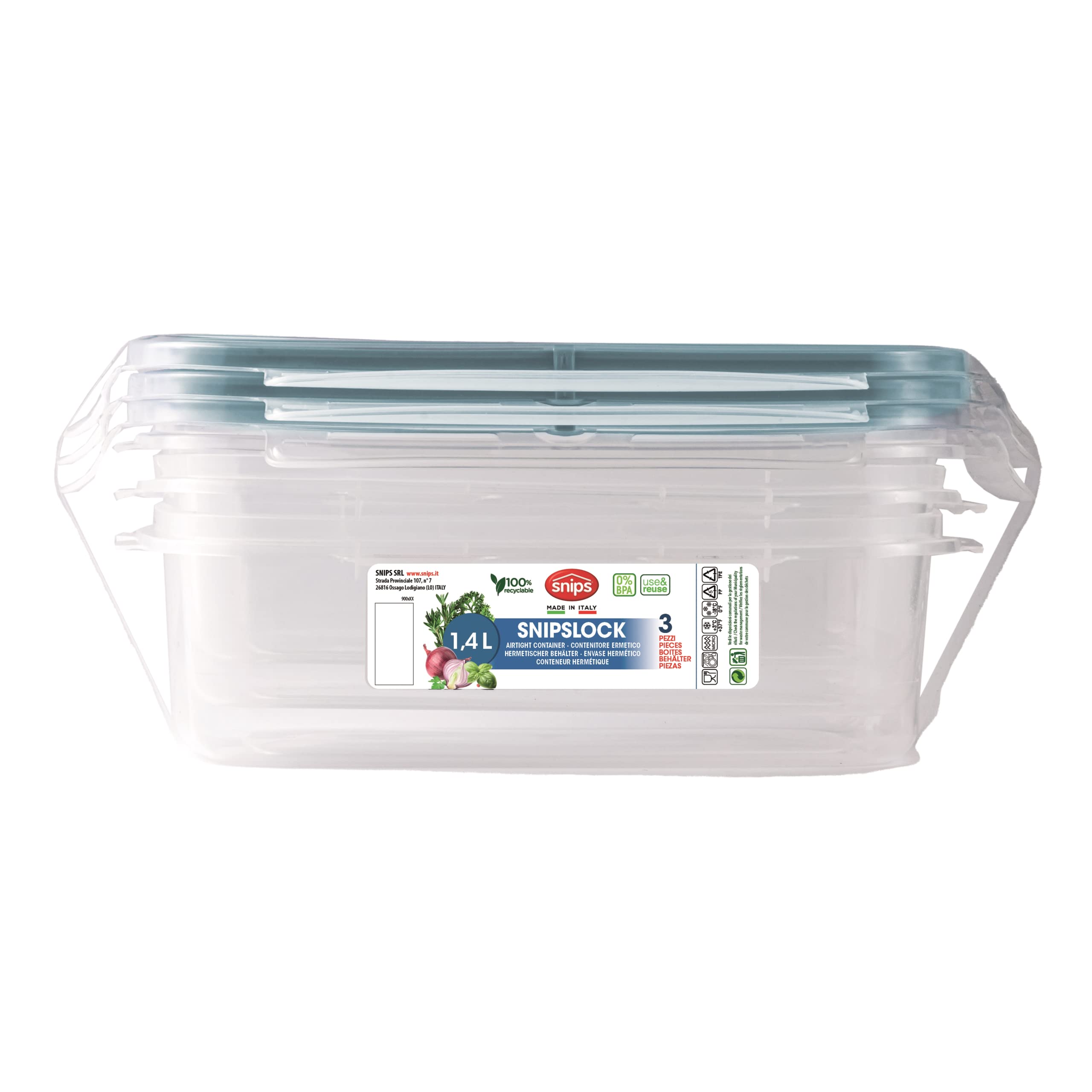 Snips SnipsLock Rectangular Food Storage Containers 1.40 L, Set of 3, Airtight Leakproof Fridge & Freezer Containers - Image 4
