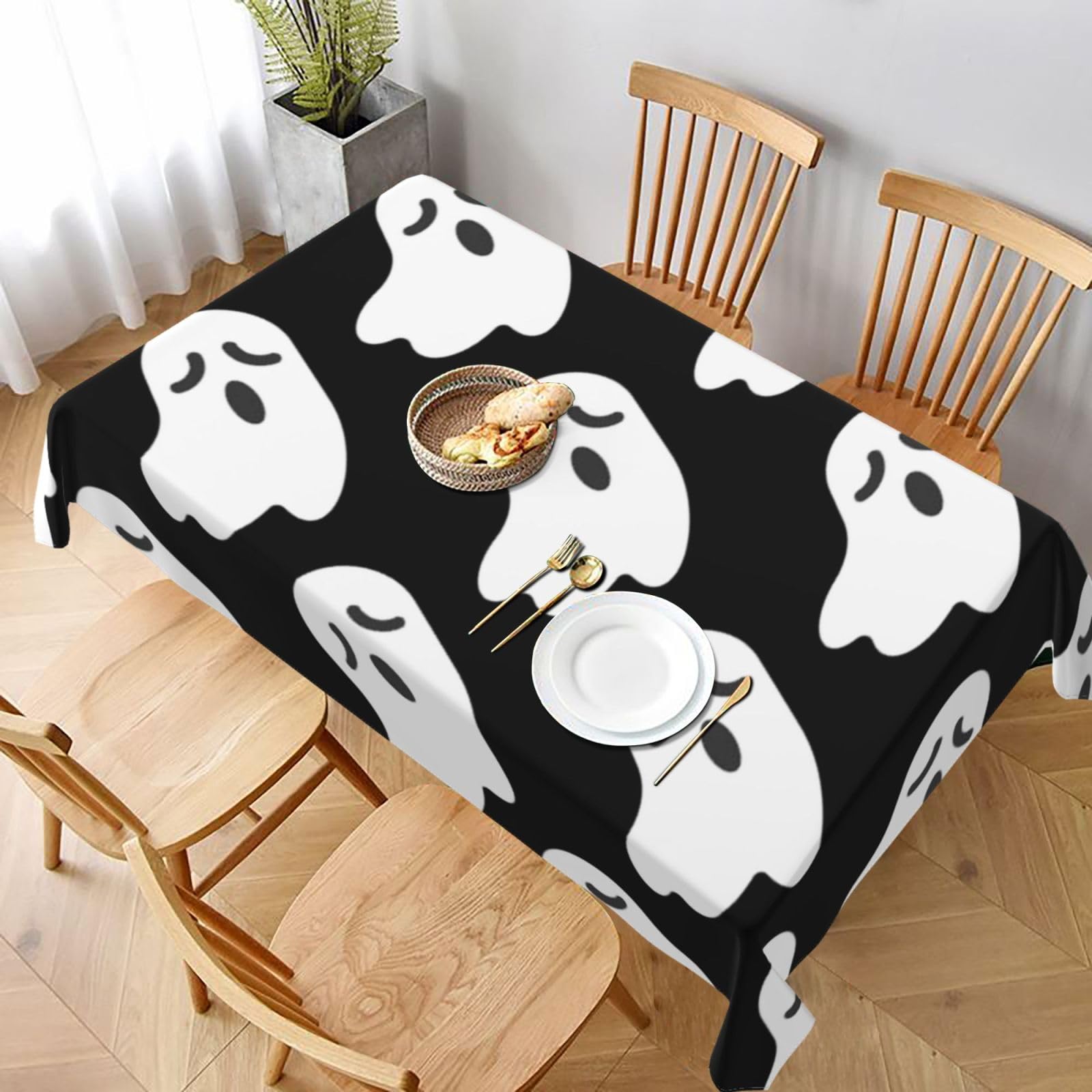 BNVSADC Cute Ghost Halloween Pattern Printed Rectangle Tablecloth 228x152 CM, Water Resistant Polyester Table Cloth Decorative Fabric Table Covers for Kitchen Dining Table Parties Camping