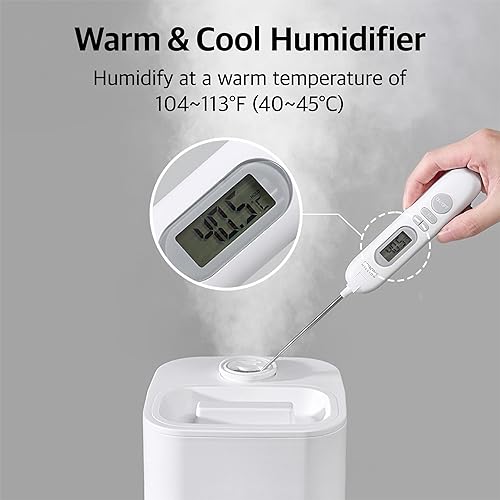 Miniatura 4 de Pureal Humidificador de torre de 10L, tiempo de funcionamiento 83H, niebla cálida y fría, habitación grande, tanque de llenado superior en ruedas,