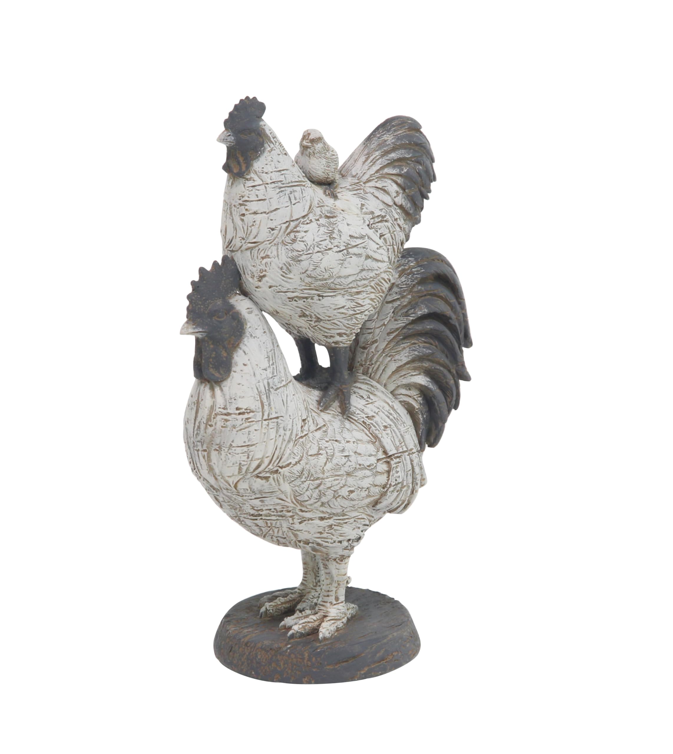 Deco 79 Çiftlik Evi Polystone Horoz Heykel, 8" x 5" x 12", Beyaz