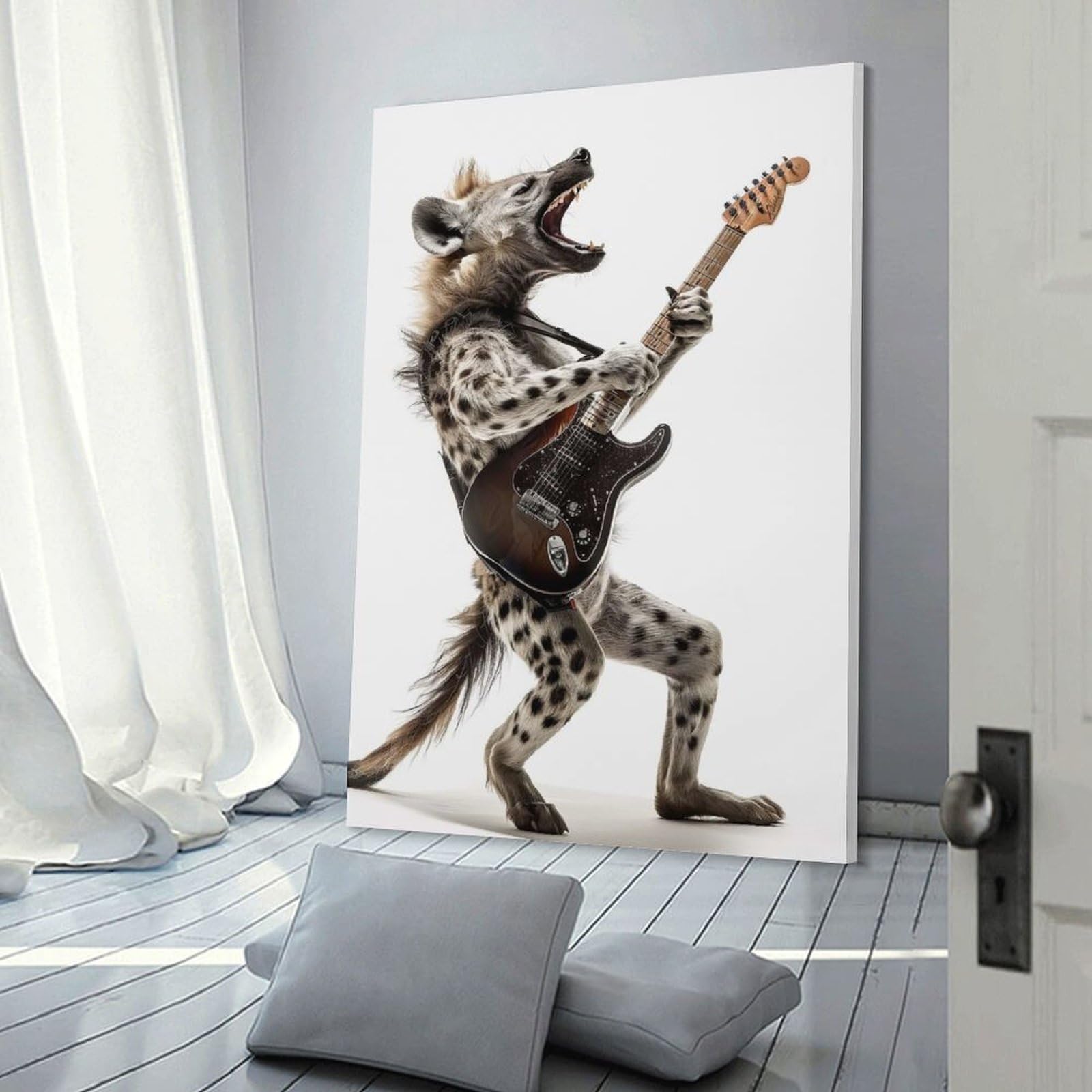 Junmoney Hyena Guitar Wall Picture Print 20x30inch(50x75cm), for Work Areas, Reading Rooms Or Studios, An Interior Accent for Desk Areas