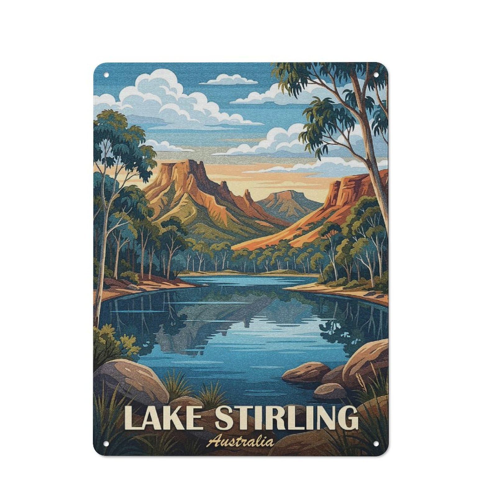 Classic Lake Stirling Australia Landscape Art Metal Wall Plaque 40x30cm, Nostalgic Wall Art for Living Room, Hallway, Kitchen Or Cafe