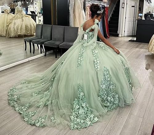 Miniatura 3 de XYAYE Vestidos de quinceañera con hombros descubiertos para mujer, vestido de fiesta con tren hinchado dulce 15 16 vestidos de flores 3D vestidos